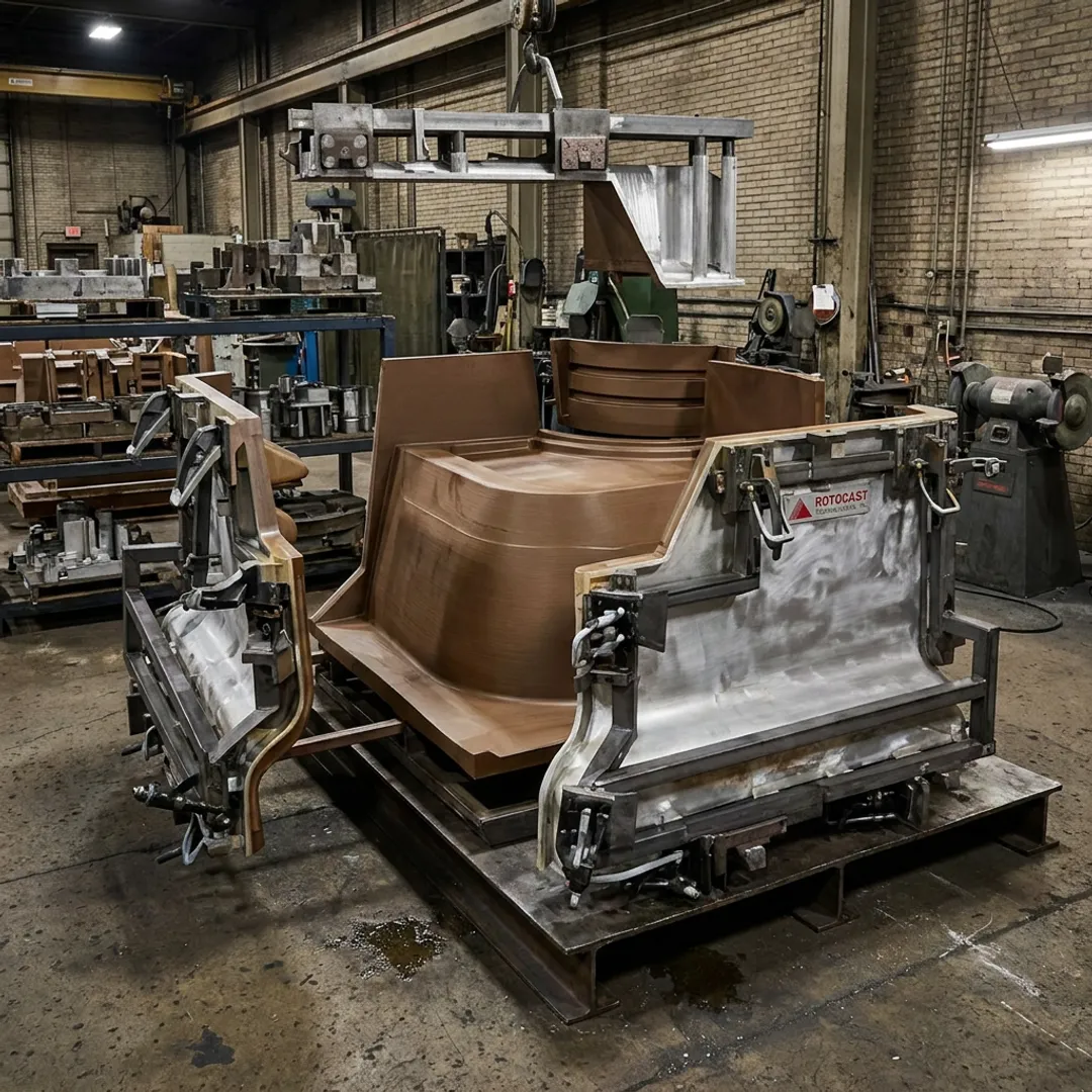 Custom rotational mold components in fabrication
