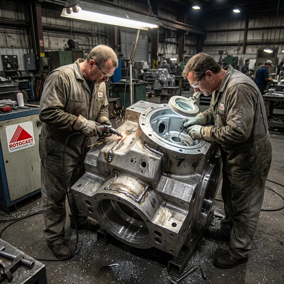 Technician repairing an industrial rotational mold