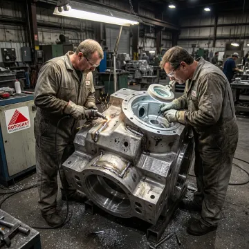 Technician repairing an industrial rotational mold