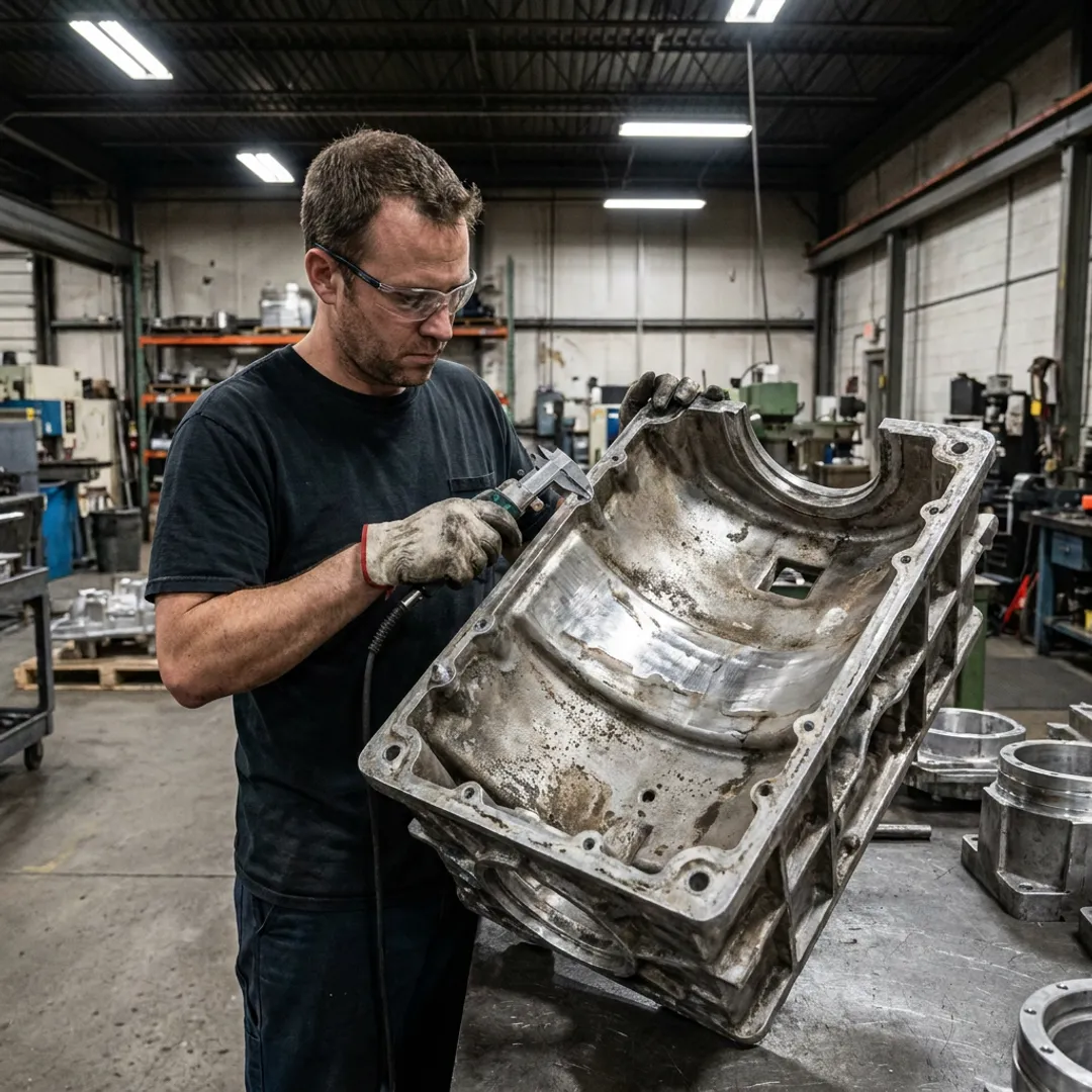 Technician repairing an industrial rotational mold