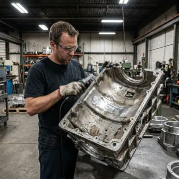 Technician repairing an industrial rotational mold