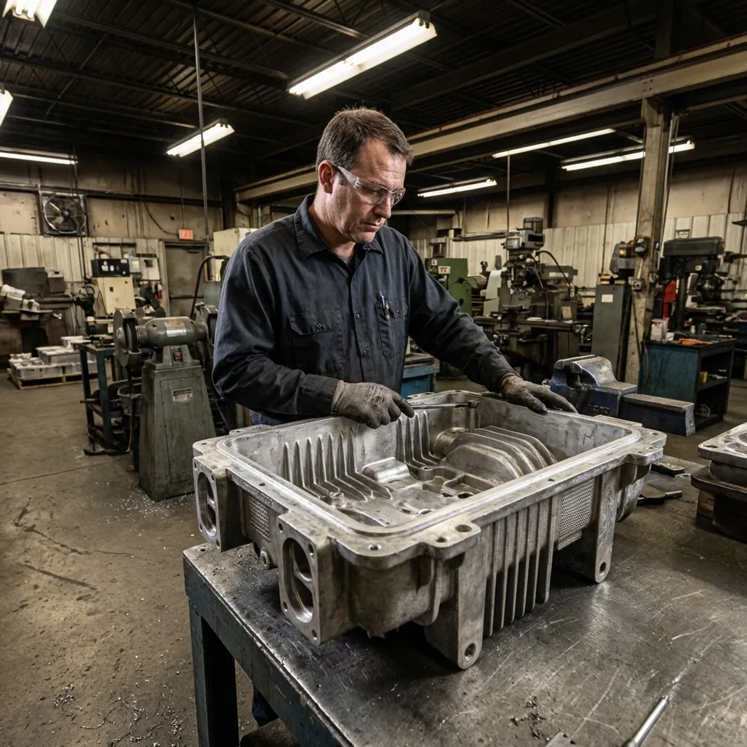 Technician repairing an industrial rotational mold