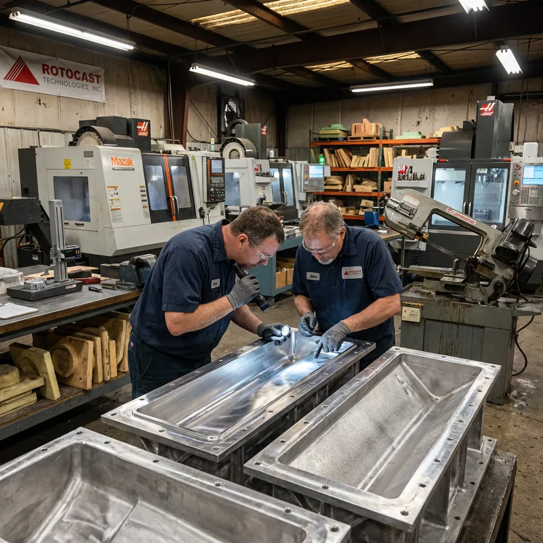 Custom rotational mold manufacturing in progress