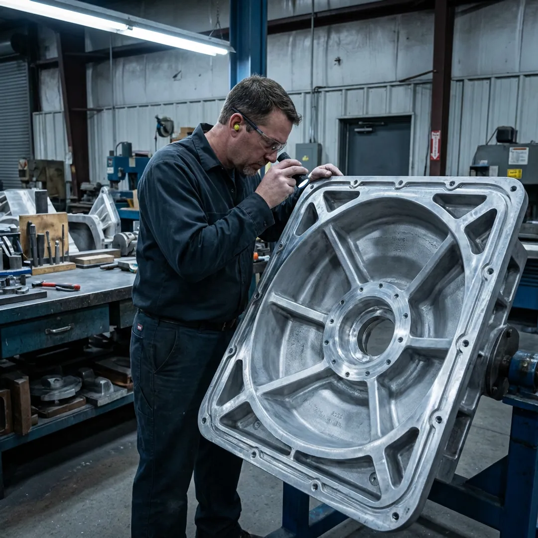 Technician inspecting finished rotational mold