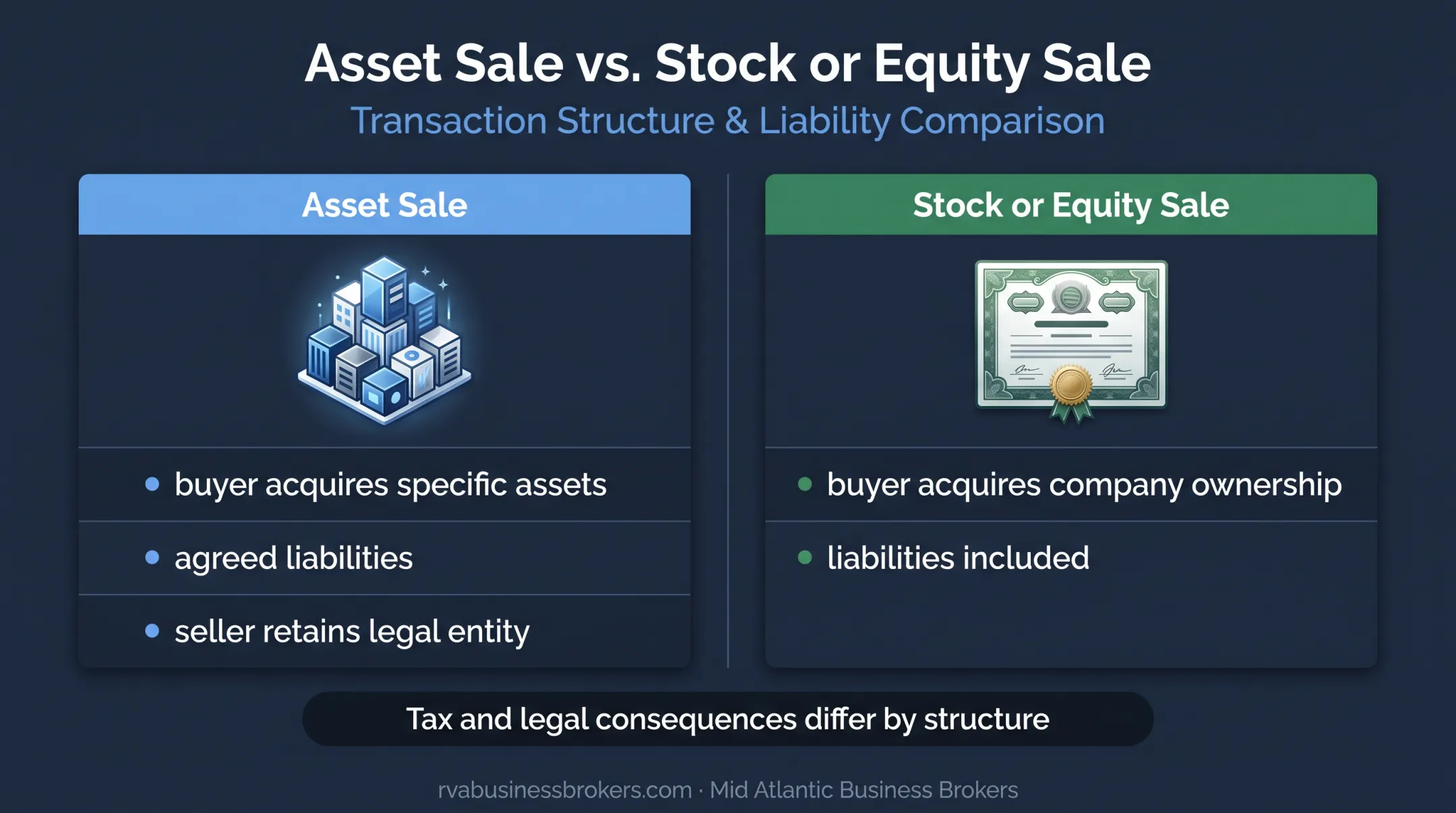 Asset sale versus stock sale business transaction comparison