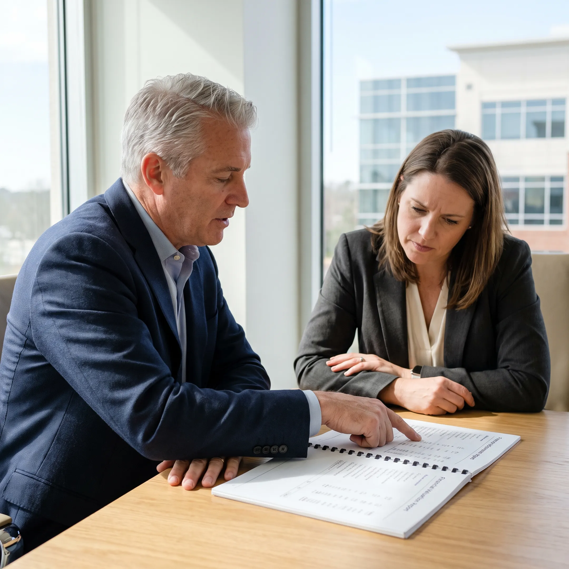 Business broker reviewing acquisition documents with a Richmond business owner