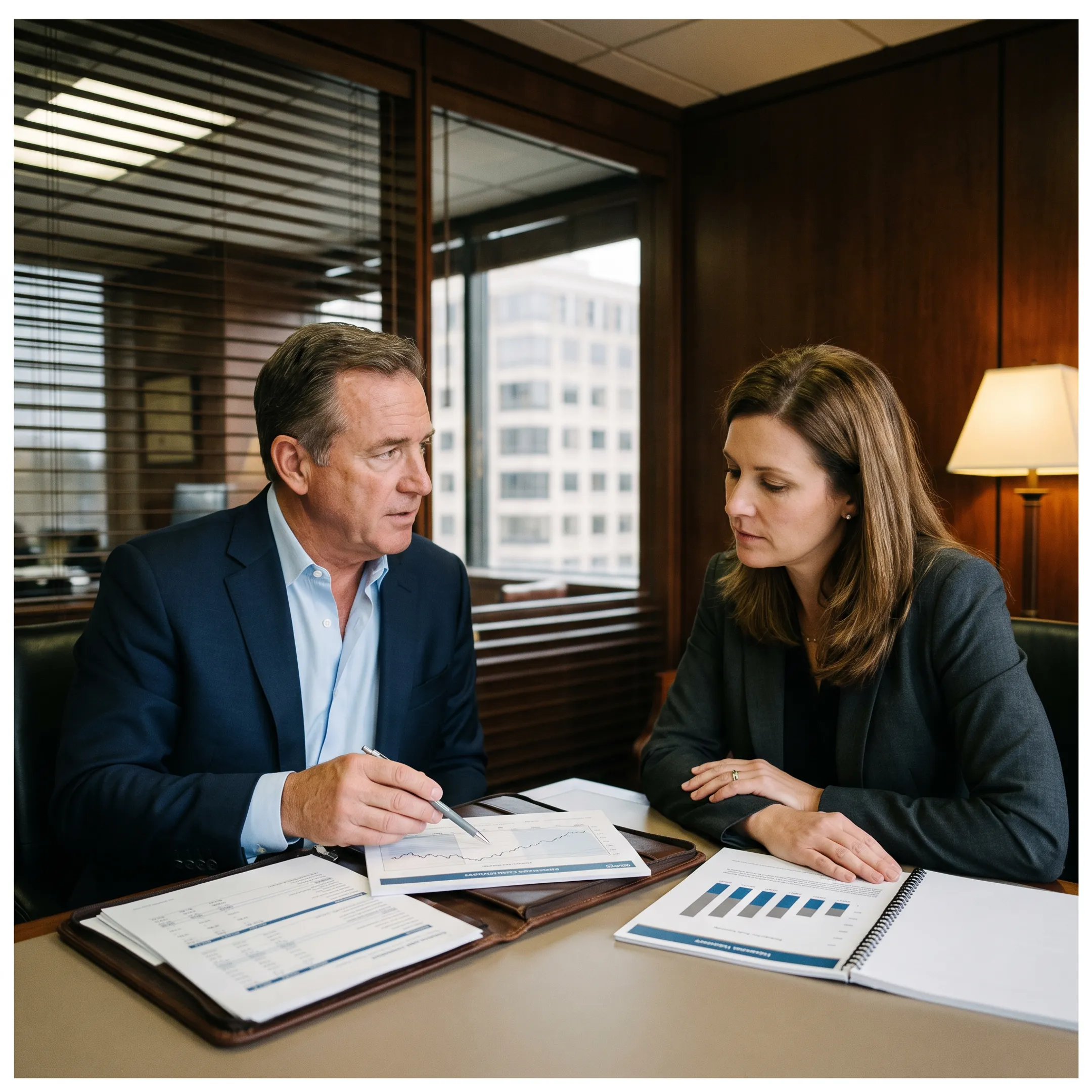 Business broker reviewing valuation documents with a business owner