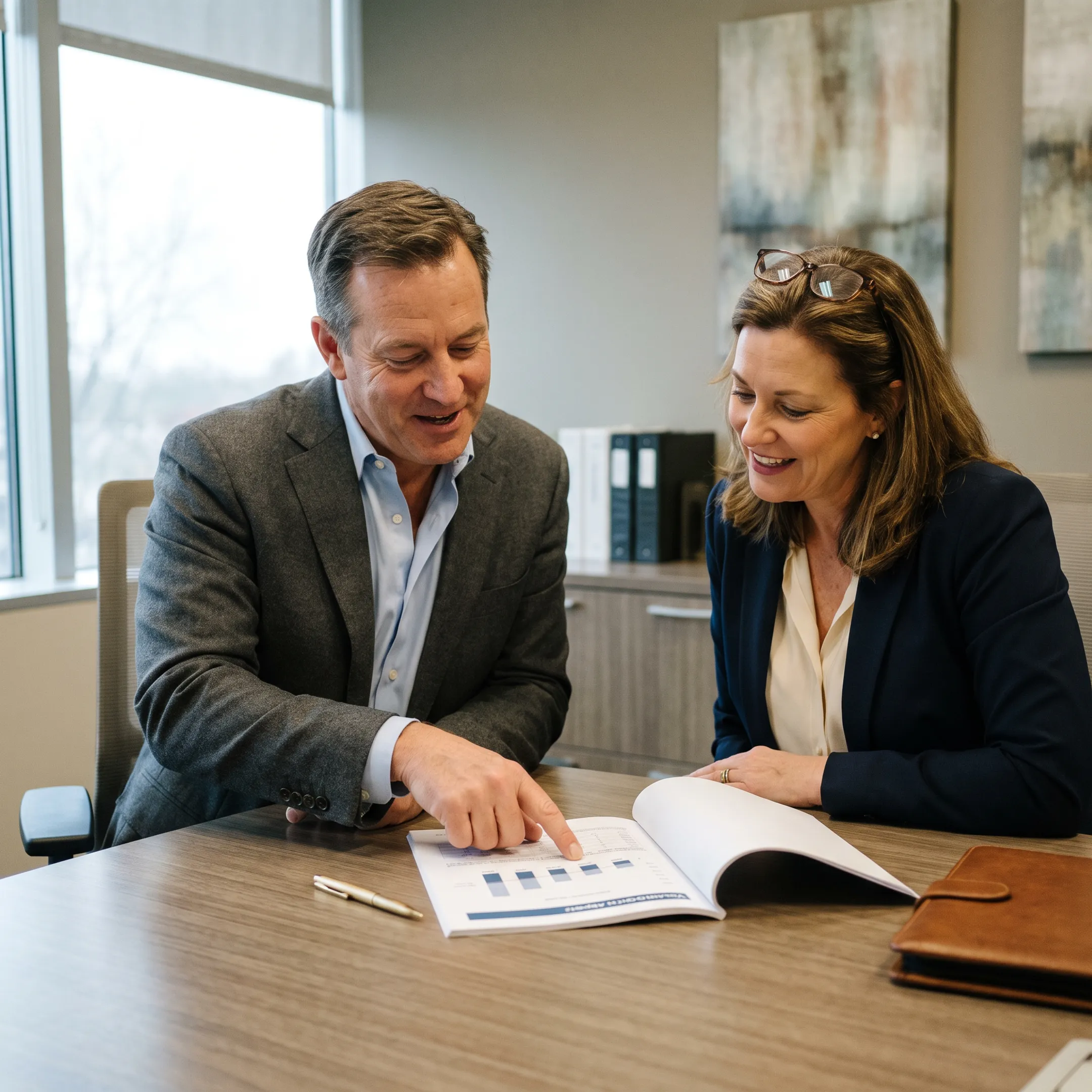 Business advisor presenting valuation analysis to a business owner