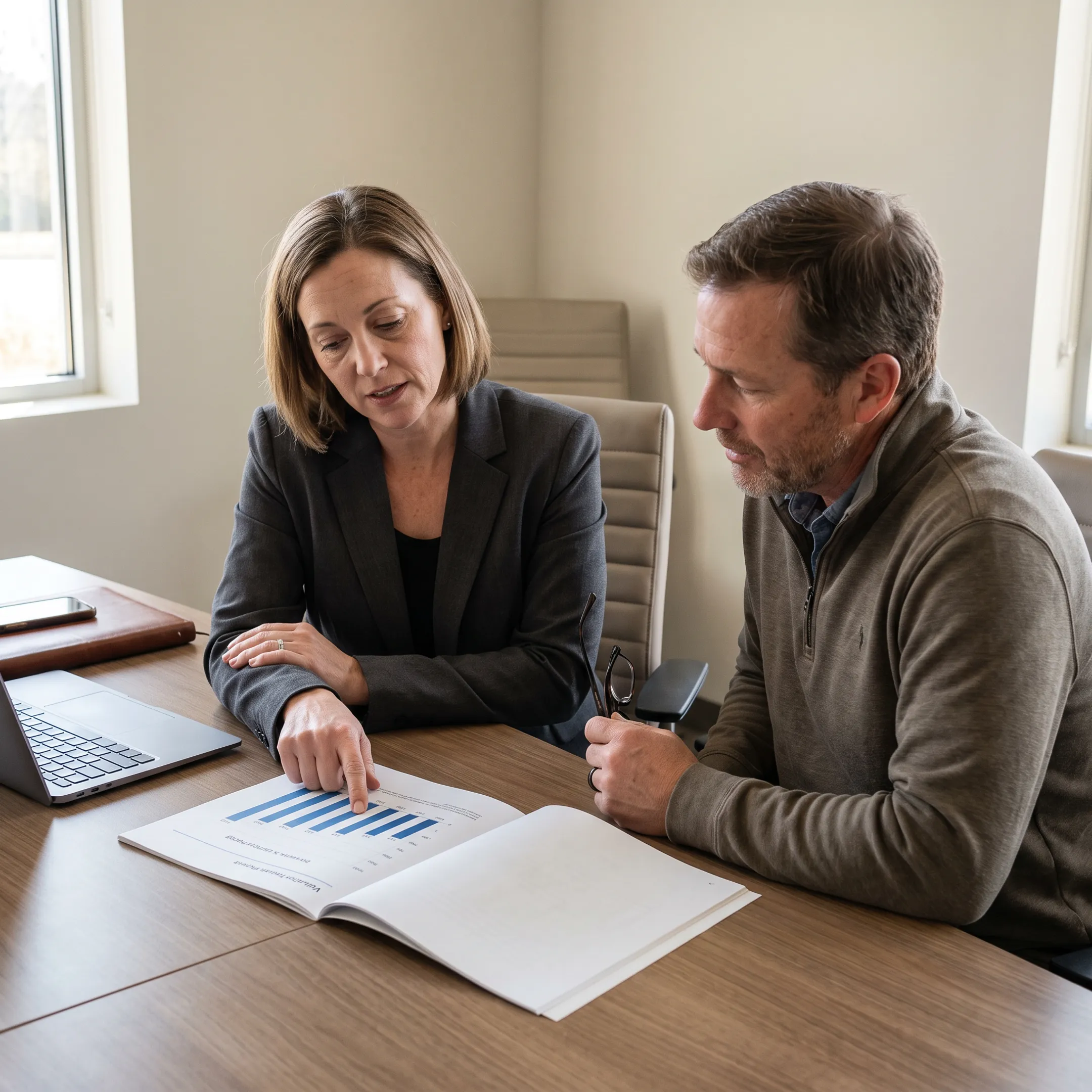 Advisor discussing landscape business valuation with business owner