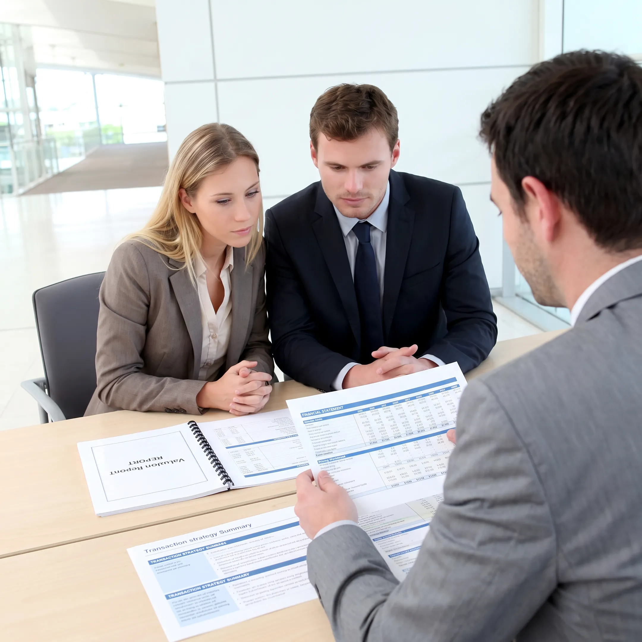 Business broker presenting valuation analysis to a business owner