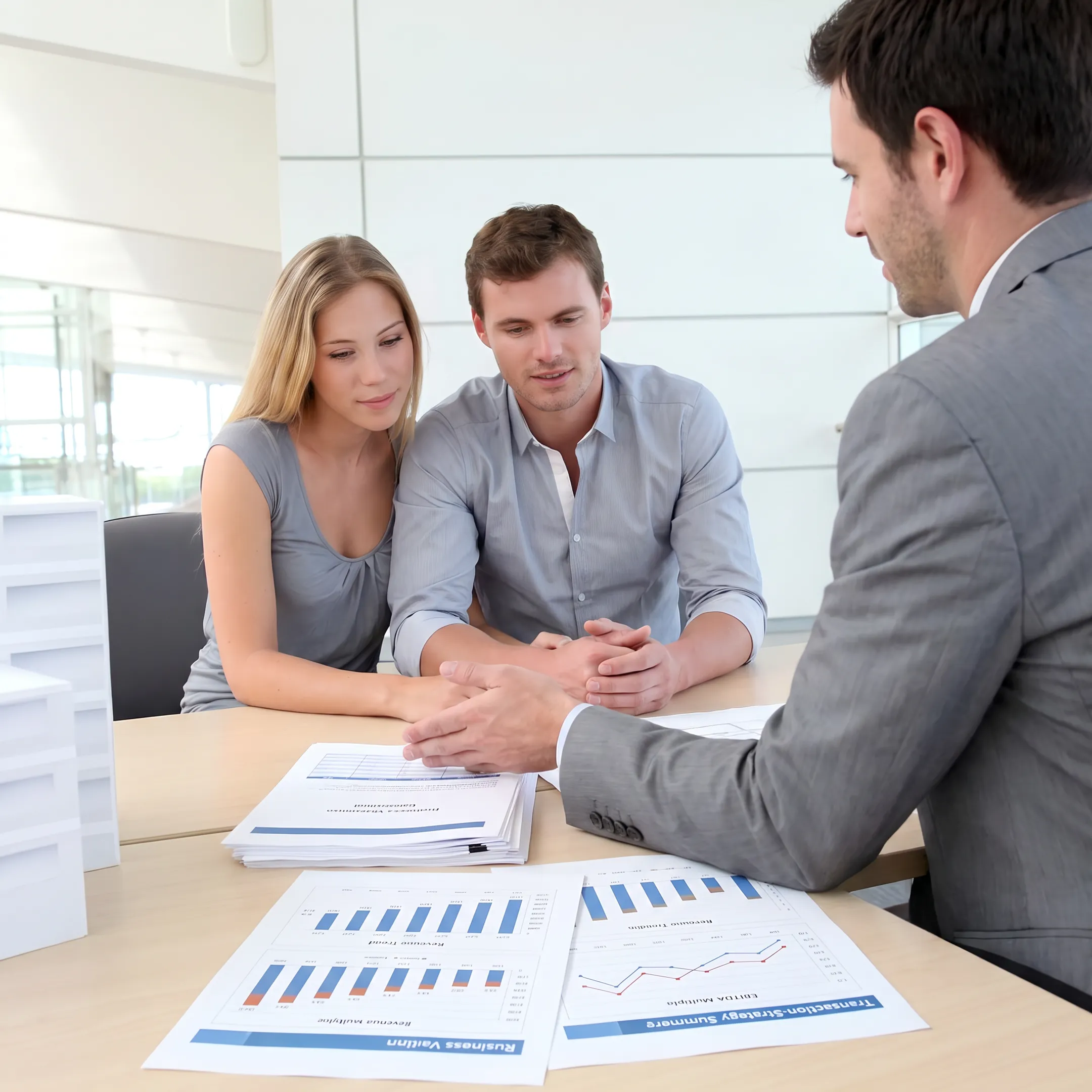Advisor presenting business valuation analysis to clients