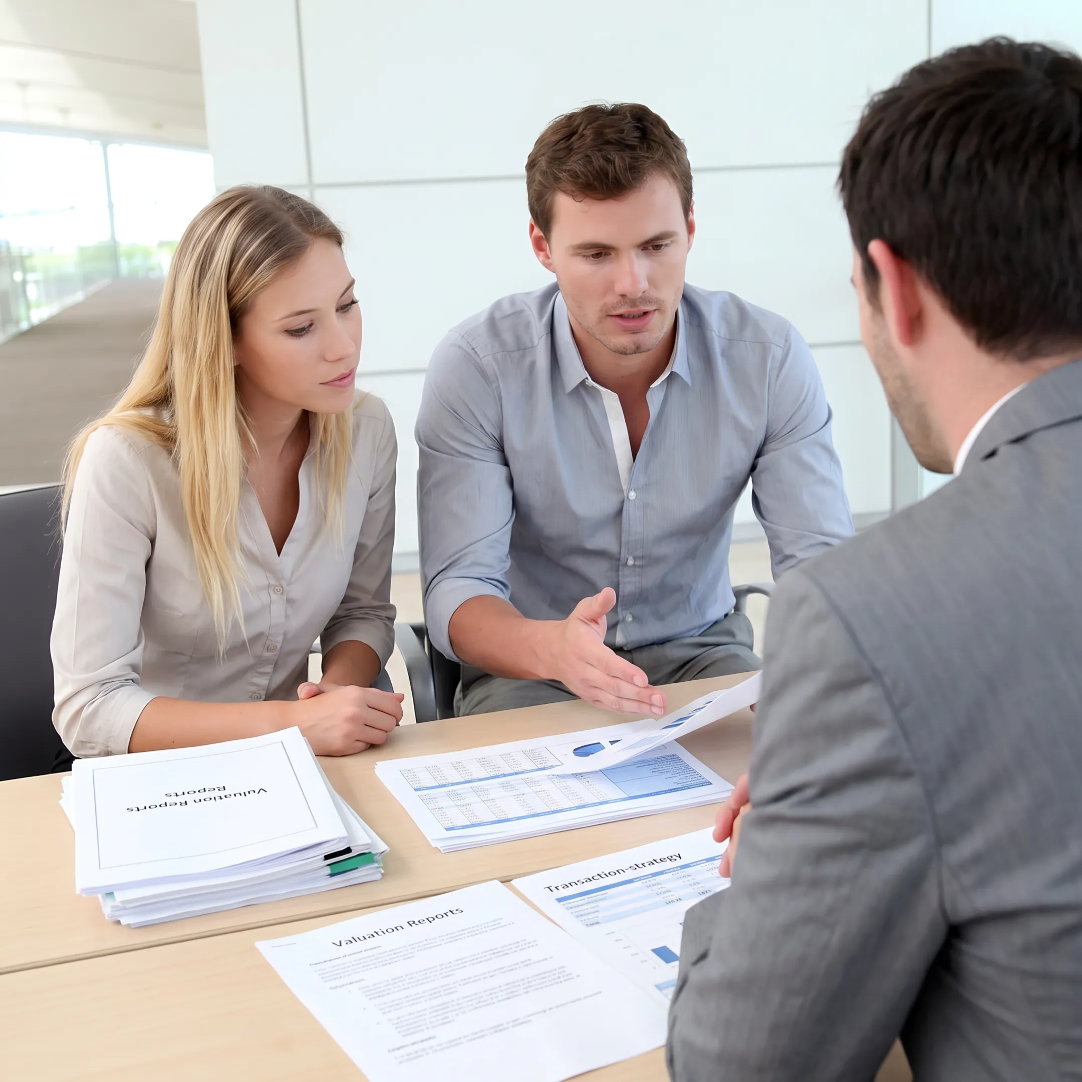 Business advisors discussing valuation and transaction strategy
