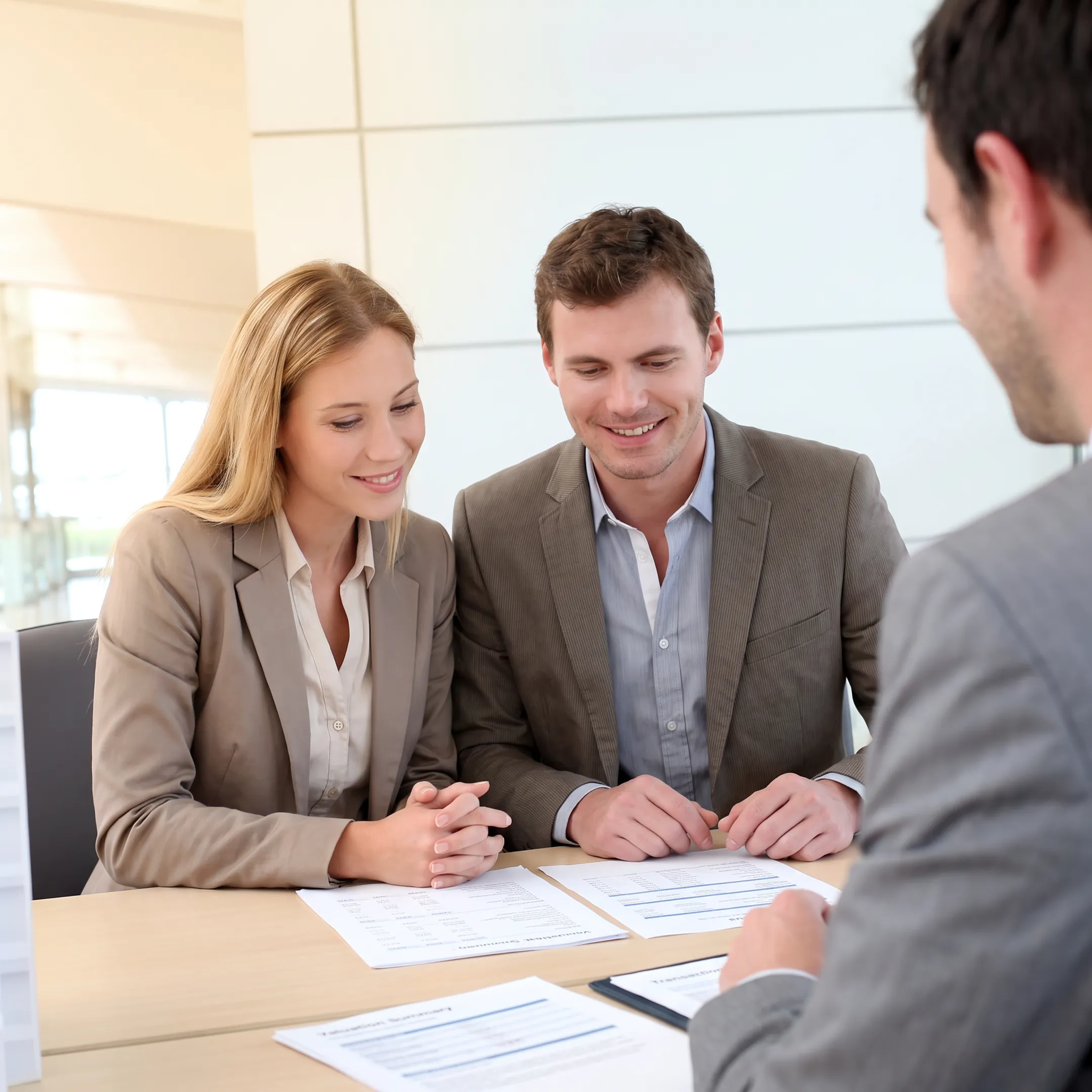 Business broker reviewing manufacturing company sale documents with an owner