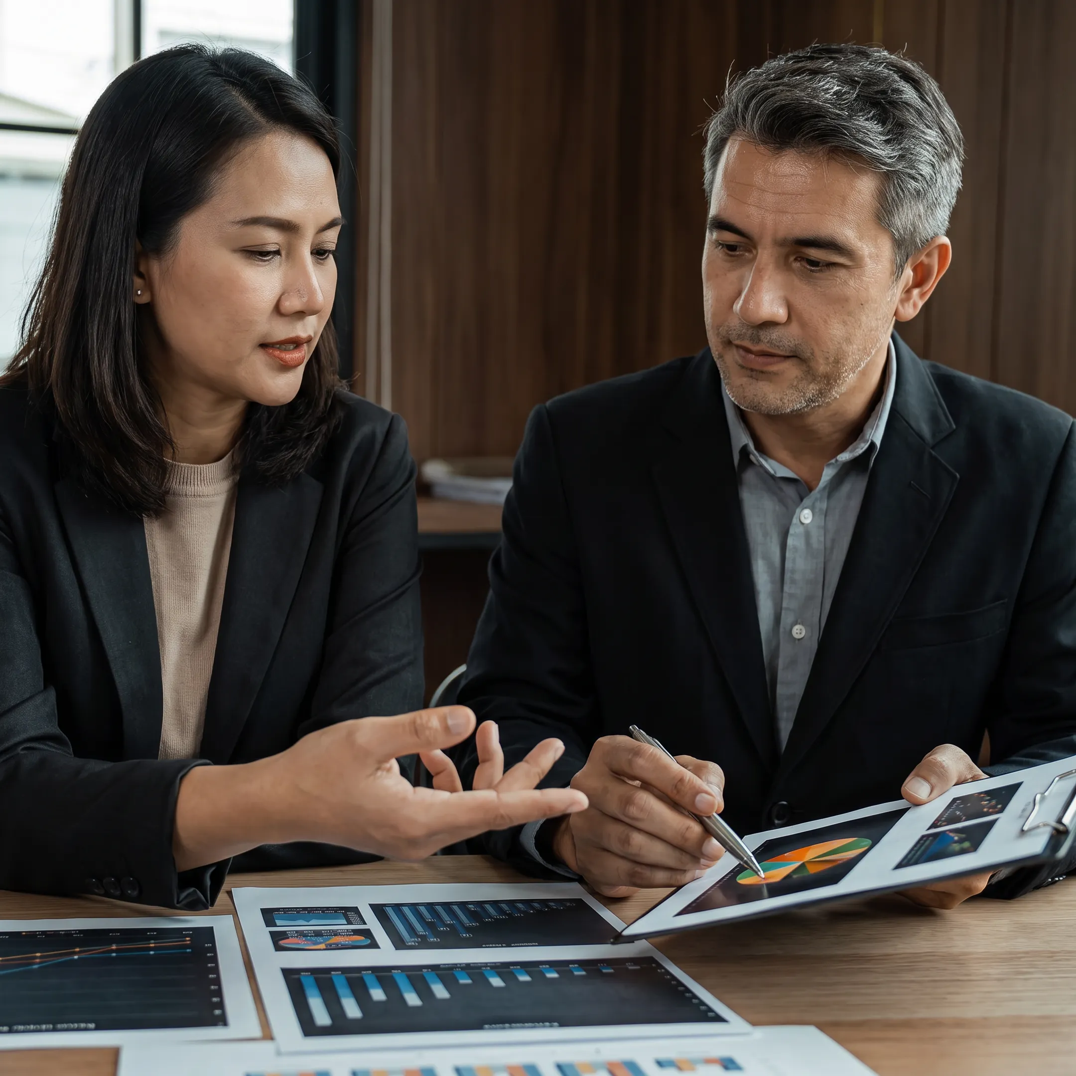 Business advisor presenting a valuation analysis to a business owner