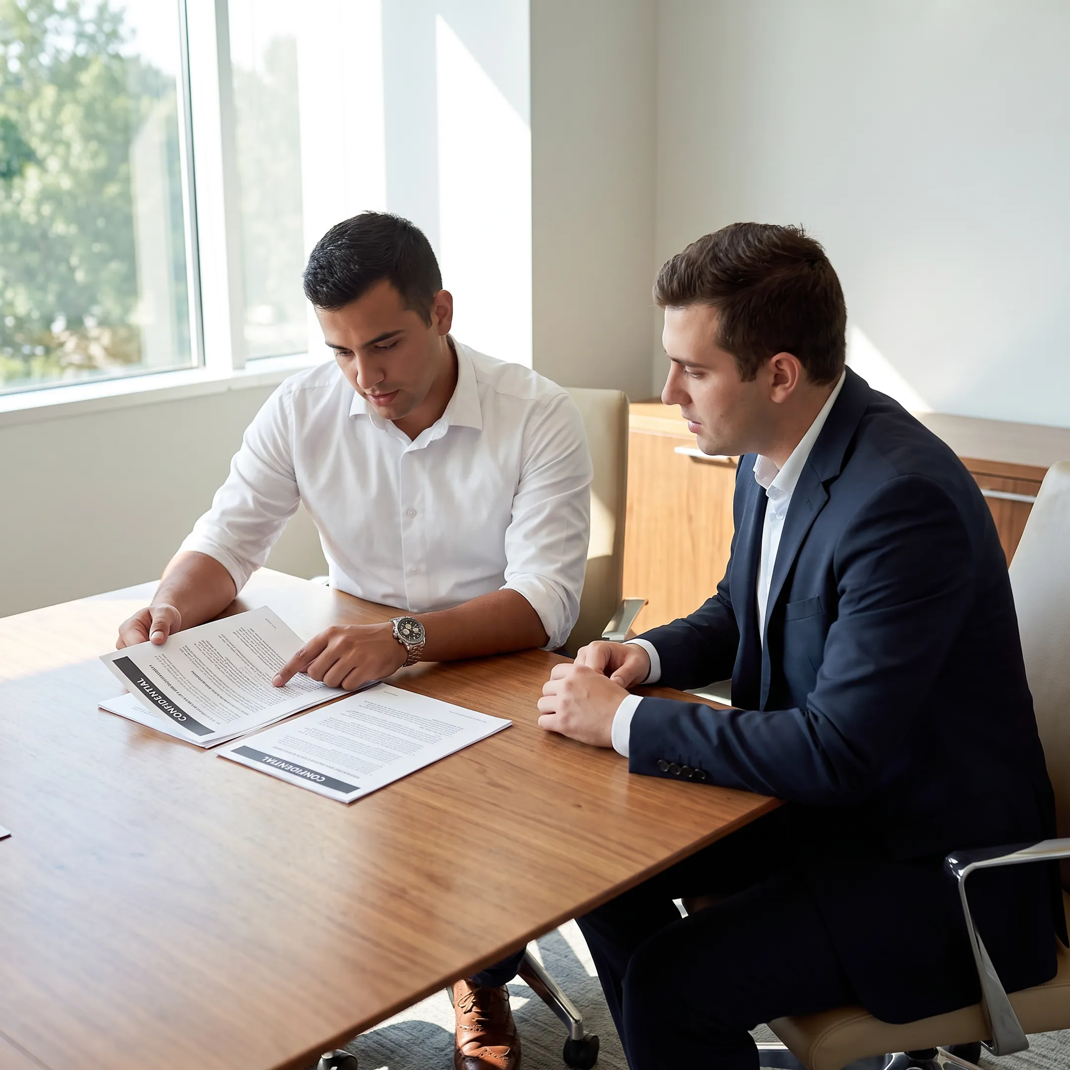 Business broker reviewing acquisition documents with a Charlotte business owner