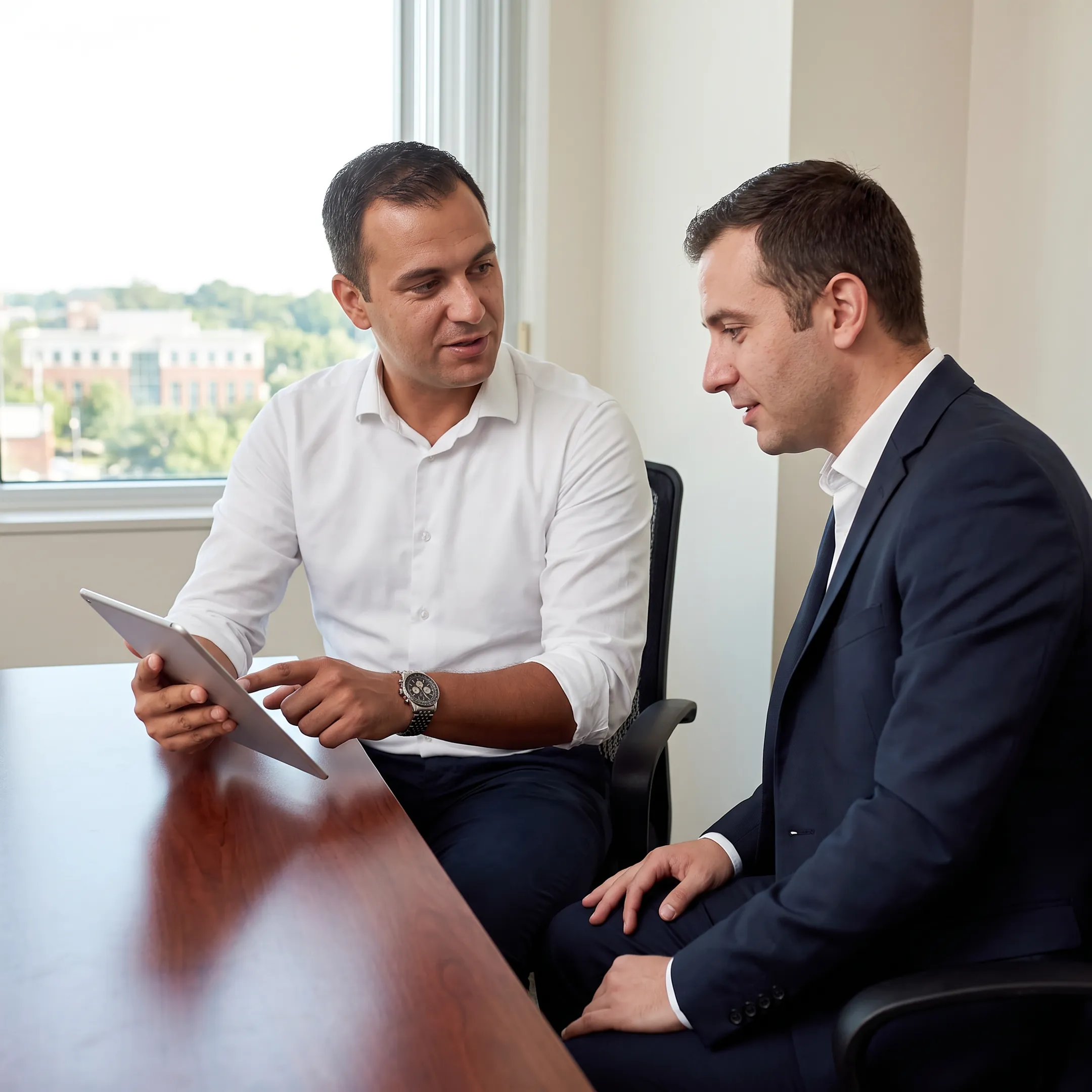 Business advisor discussing acquisition strategy with an entrepreneur