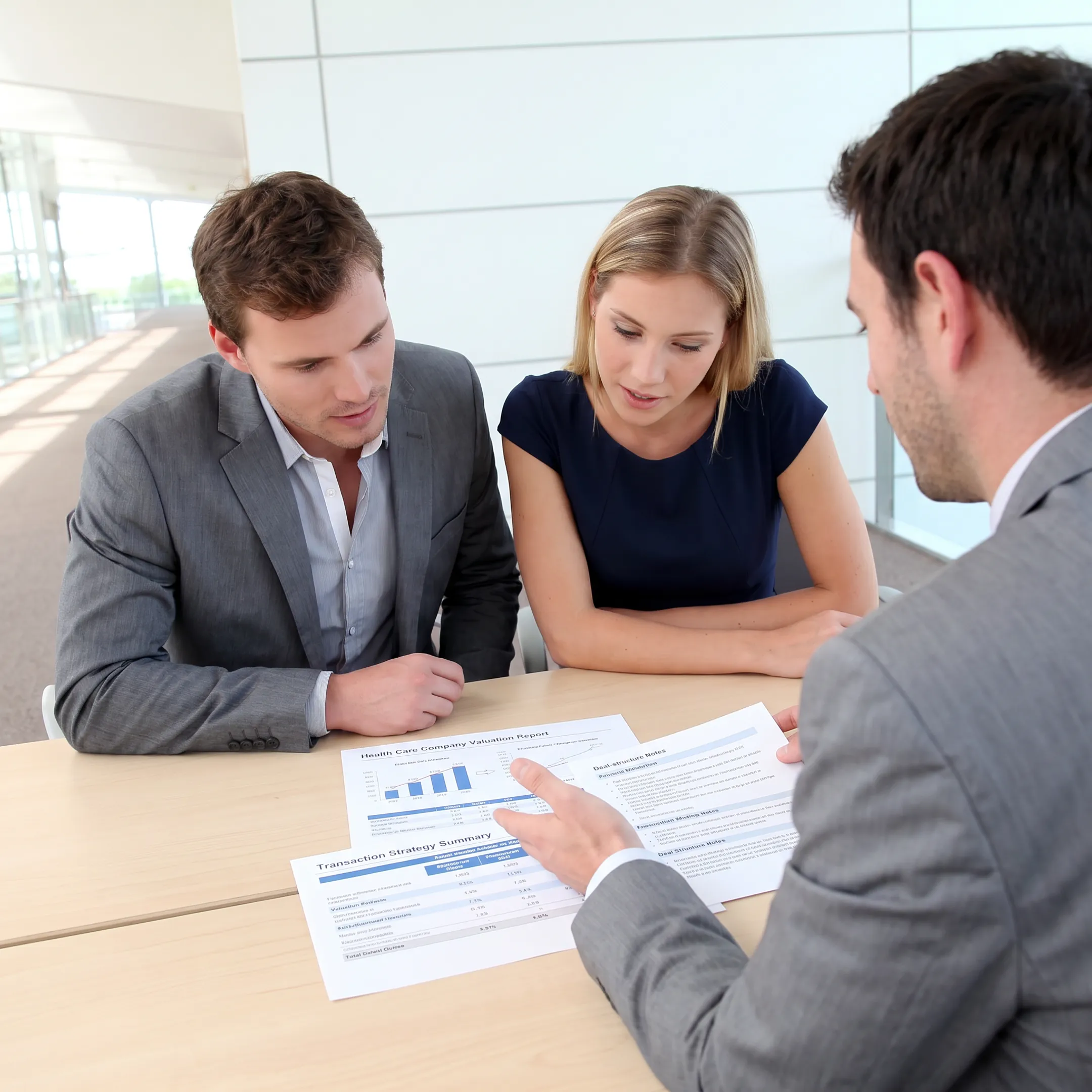Advisor discussing a health care business valuation with an owner