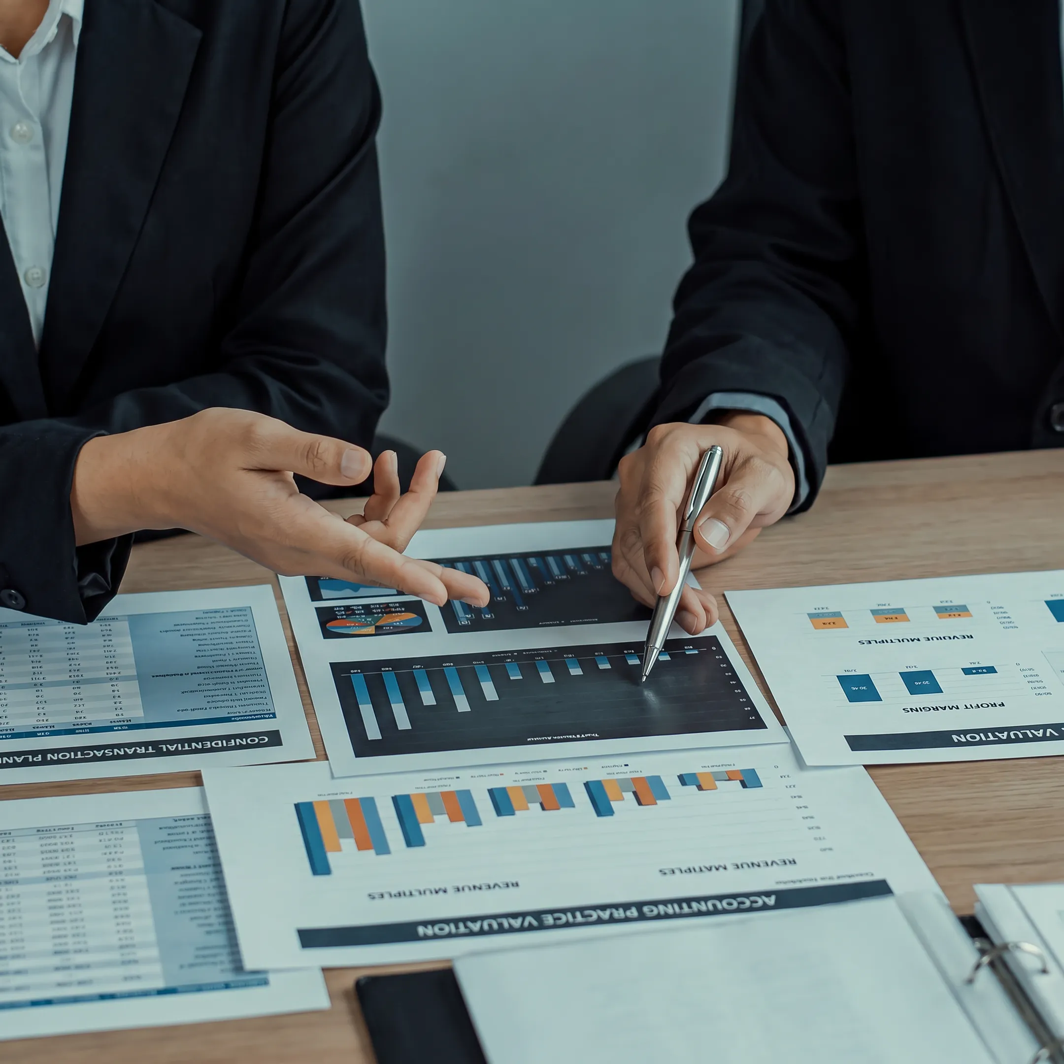 Advisor presenting accounting practice valuation analysis to business owner