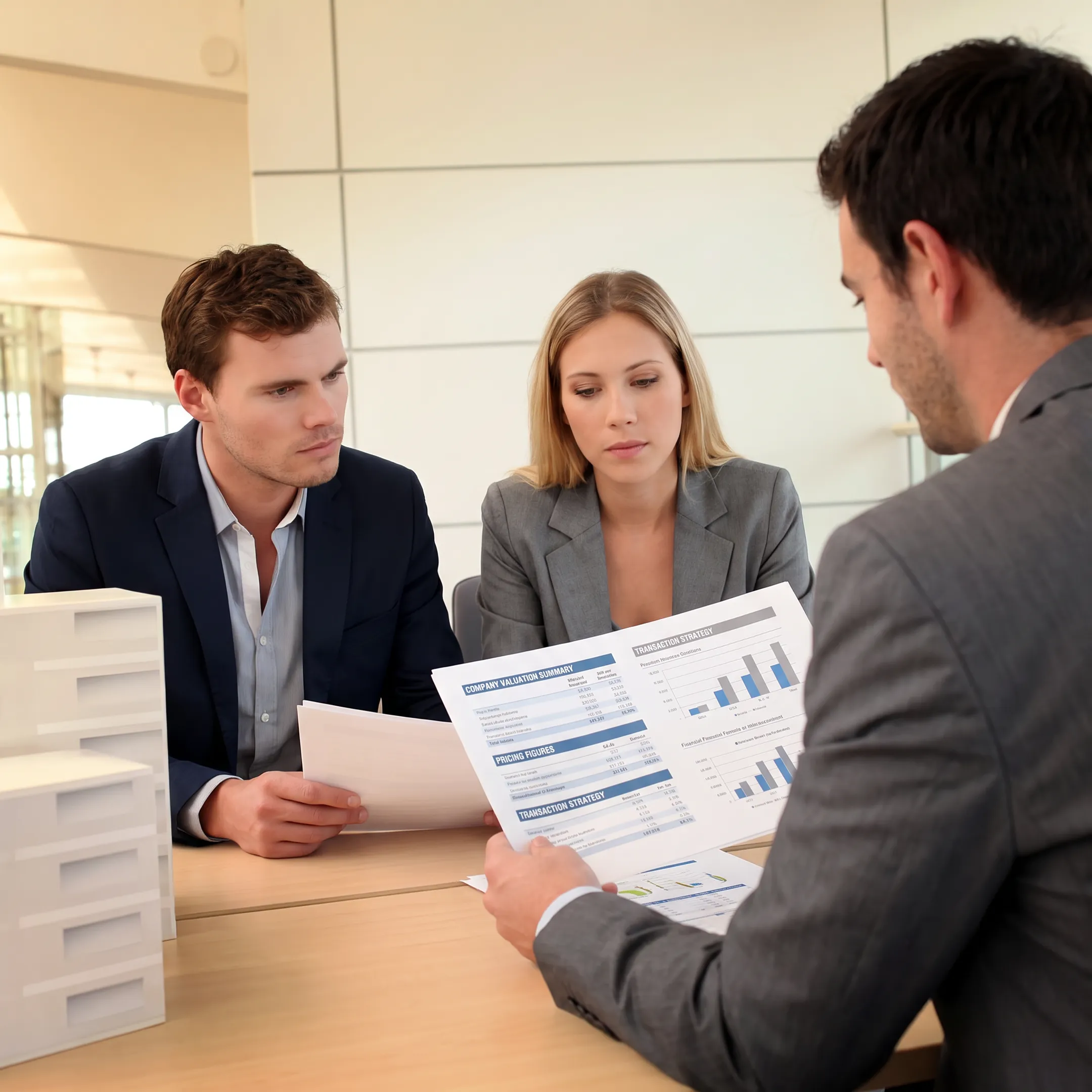 Advisor explaining business valuation findings to an owner