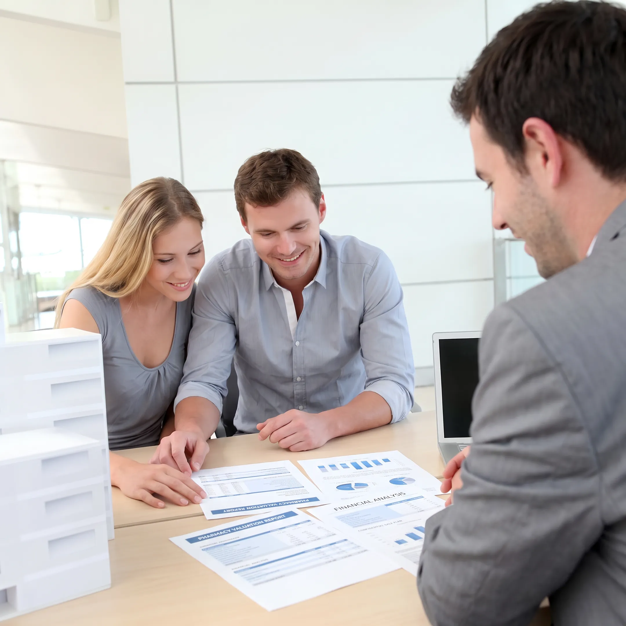 Advisor discussing pharmacy business valuation with owner