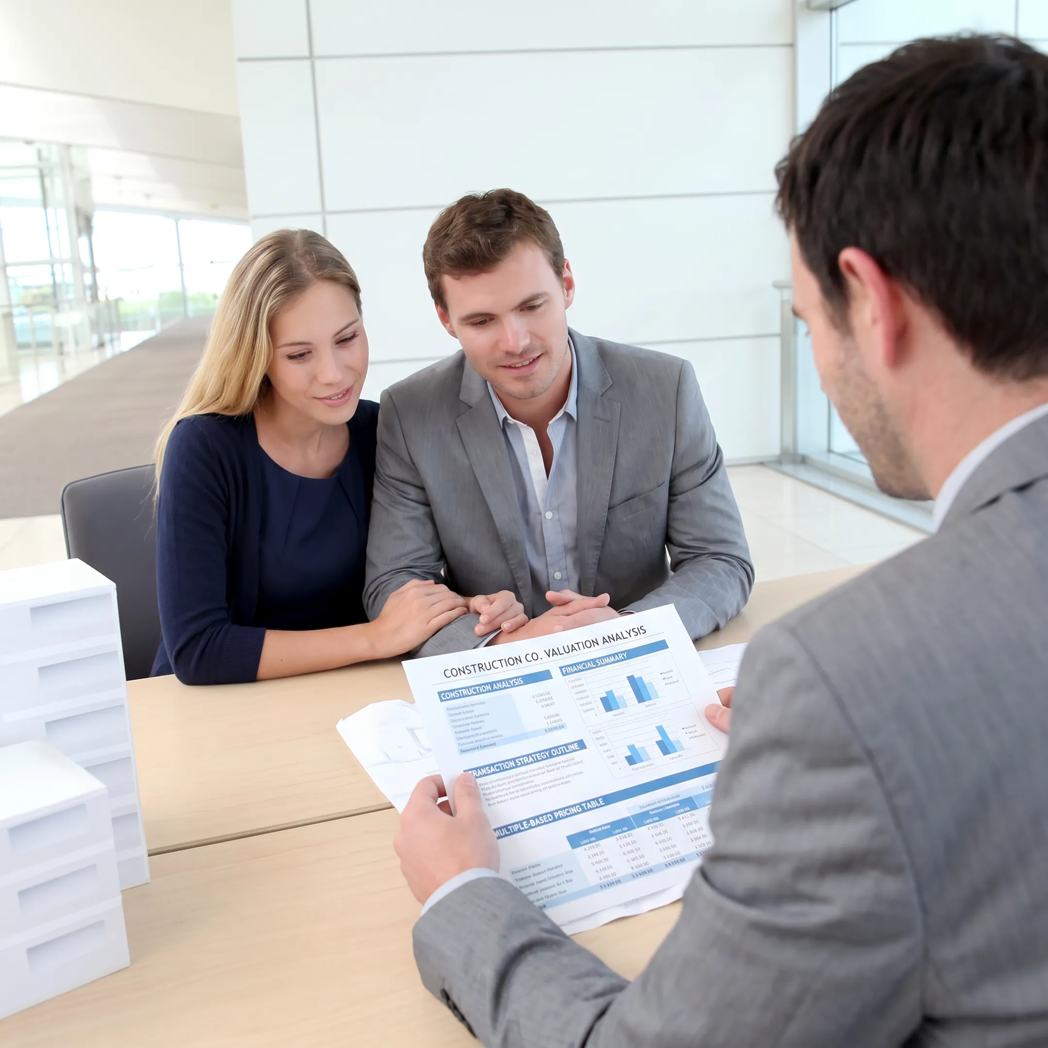 Advisor discussing construction business valuation with company owner