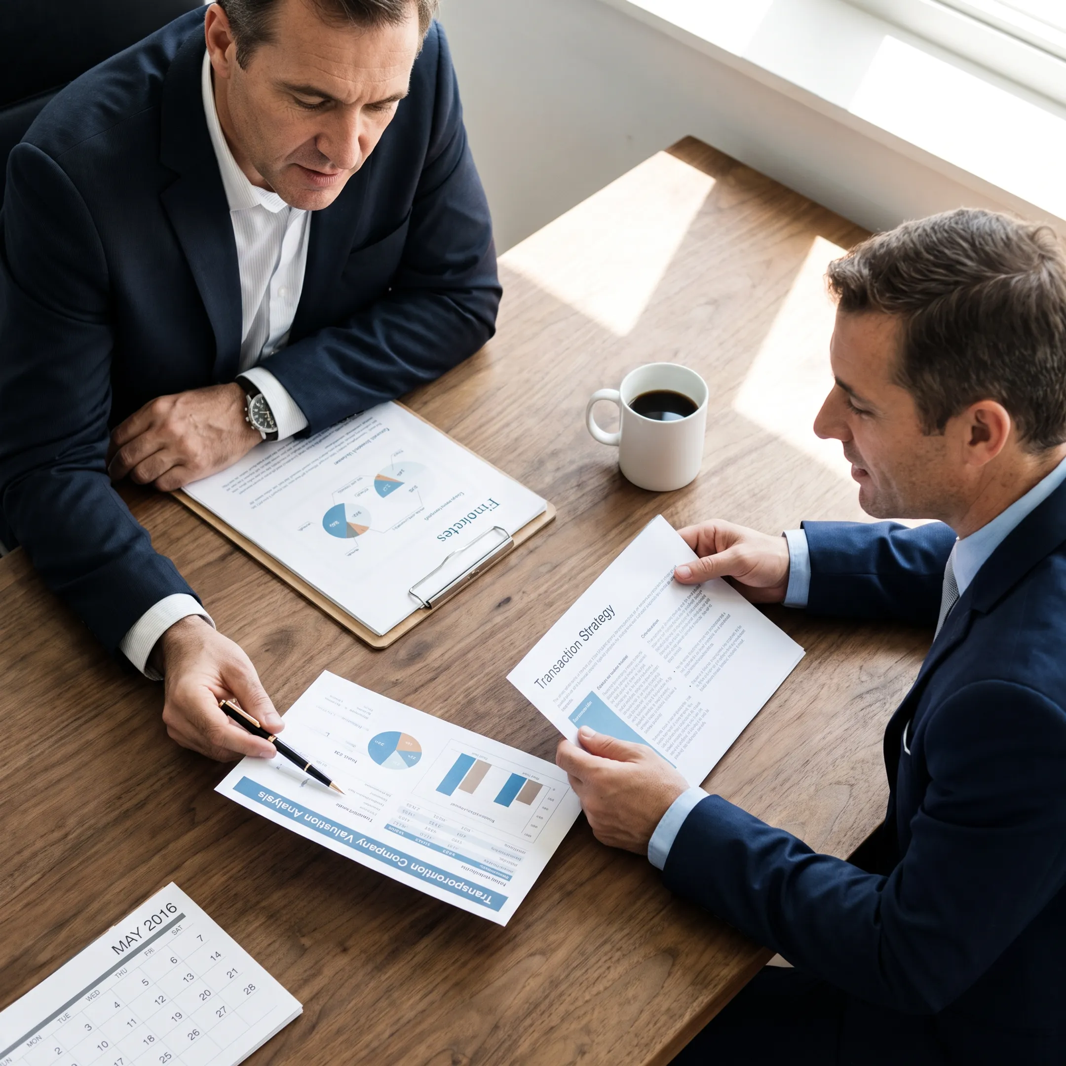Advisor discussing transportation business valuation with company owner