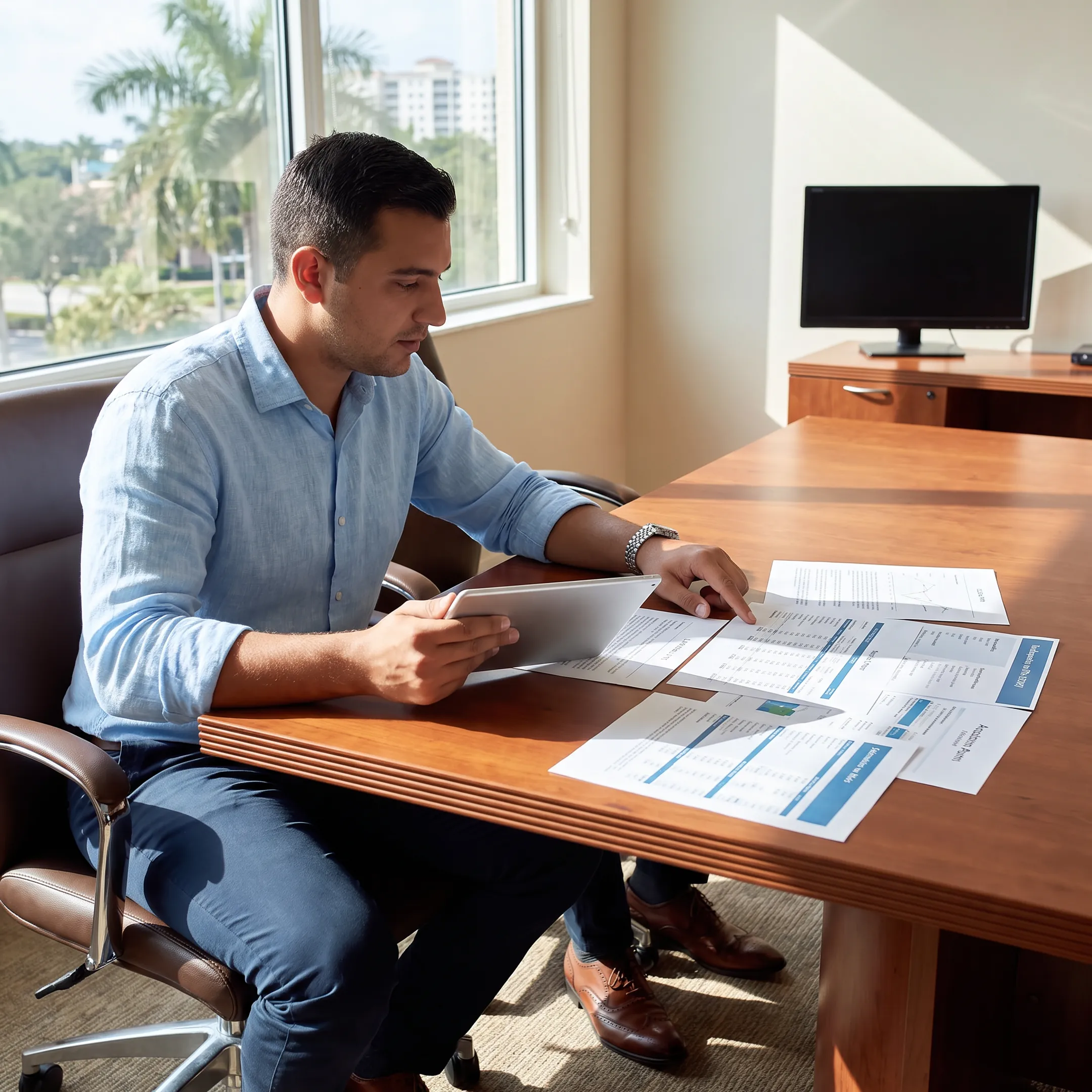 Business broker reviewing acquisition documents with an entrepreneur
