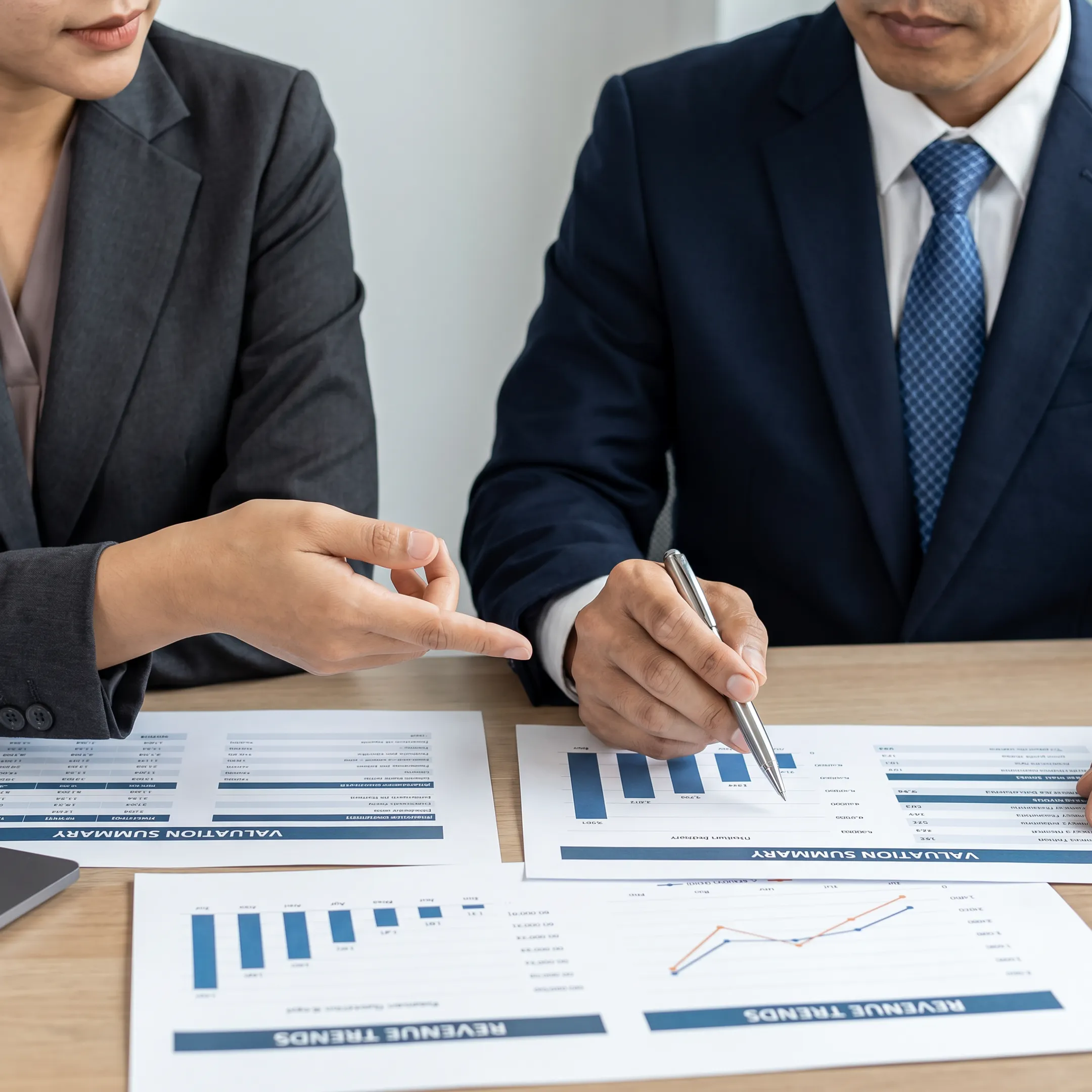 Advisor presenting a business valuation analysis to an owner
