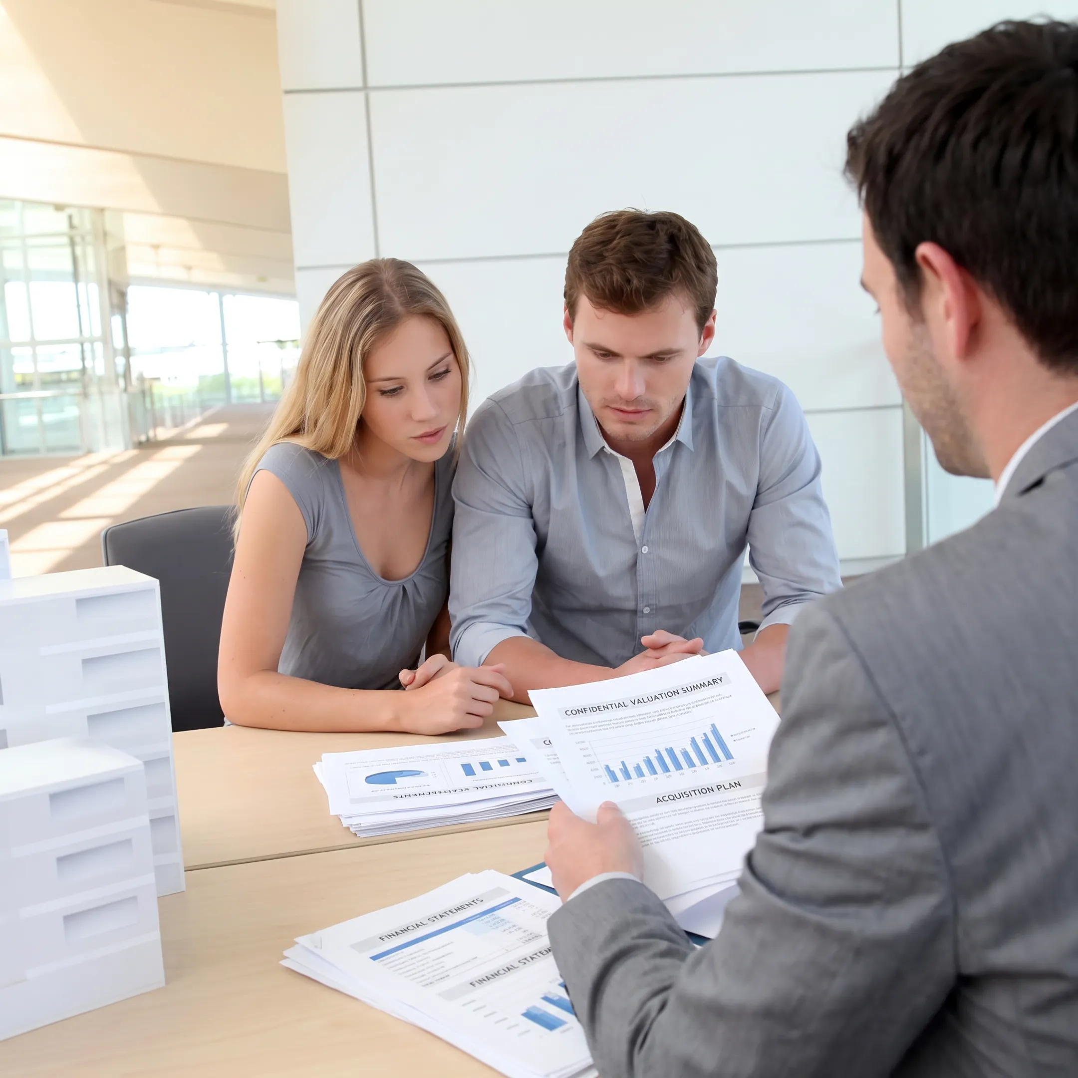 Business broker reviewing confidential transaction documents with a business owner