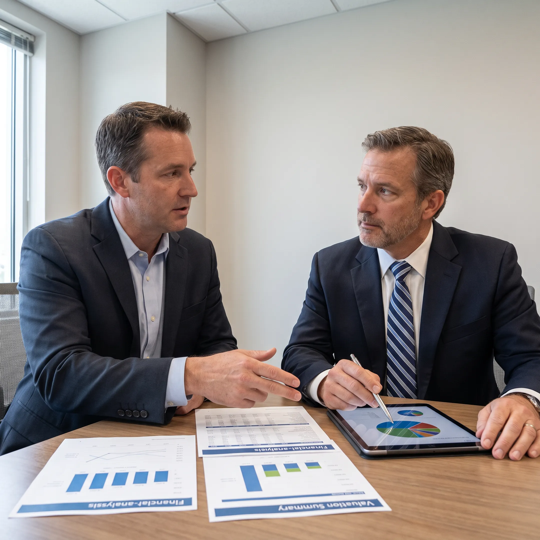 Business advisor presenting company valuation analysis