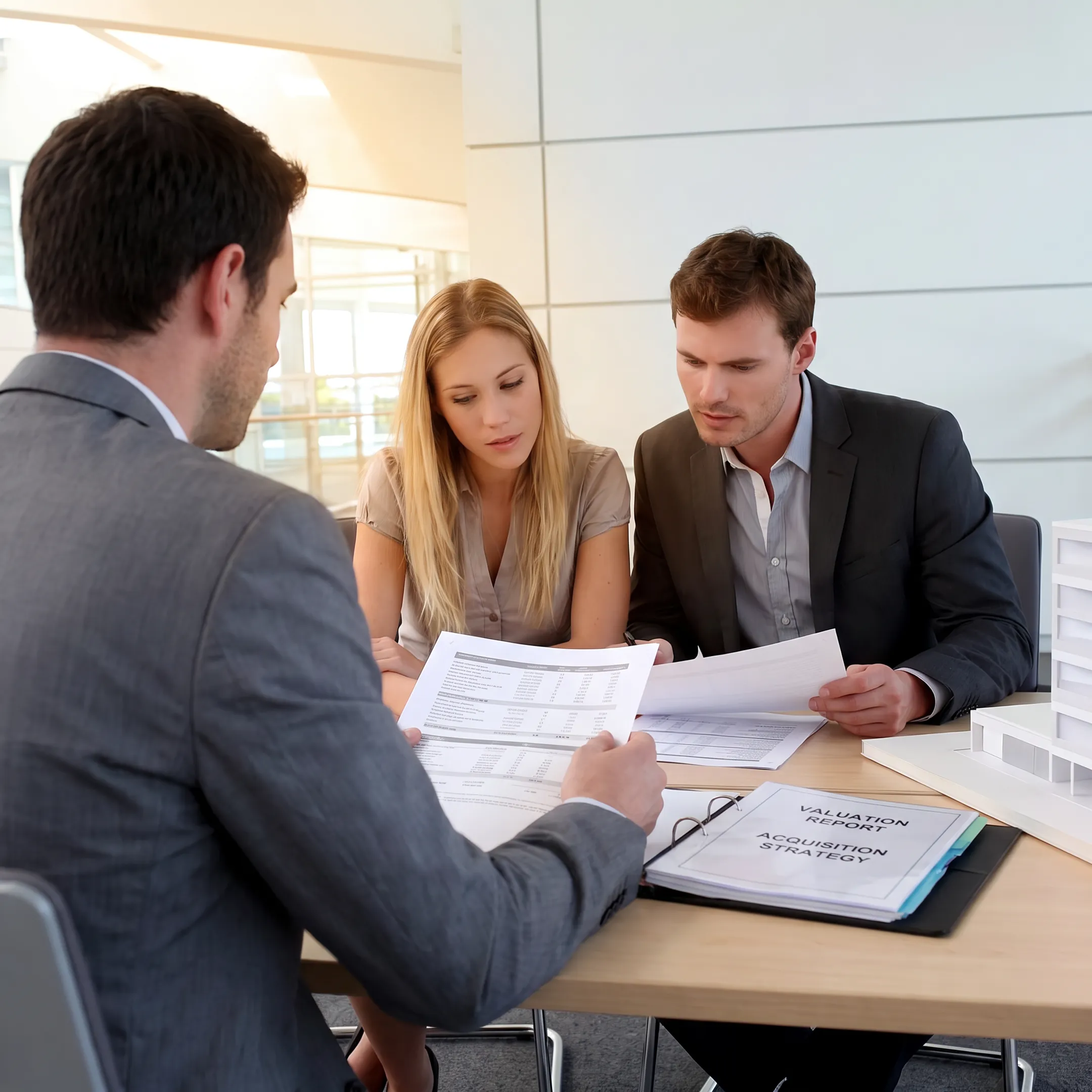 Business broker reviewing financial documents with a business owner