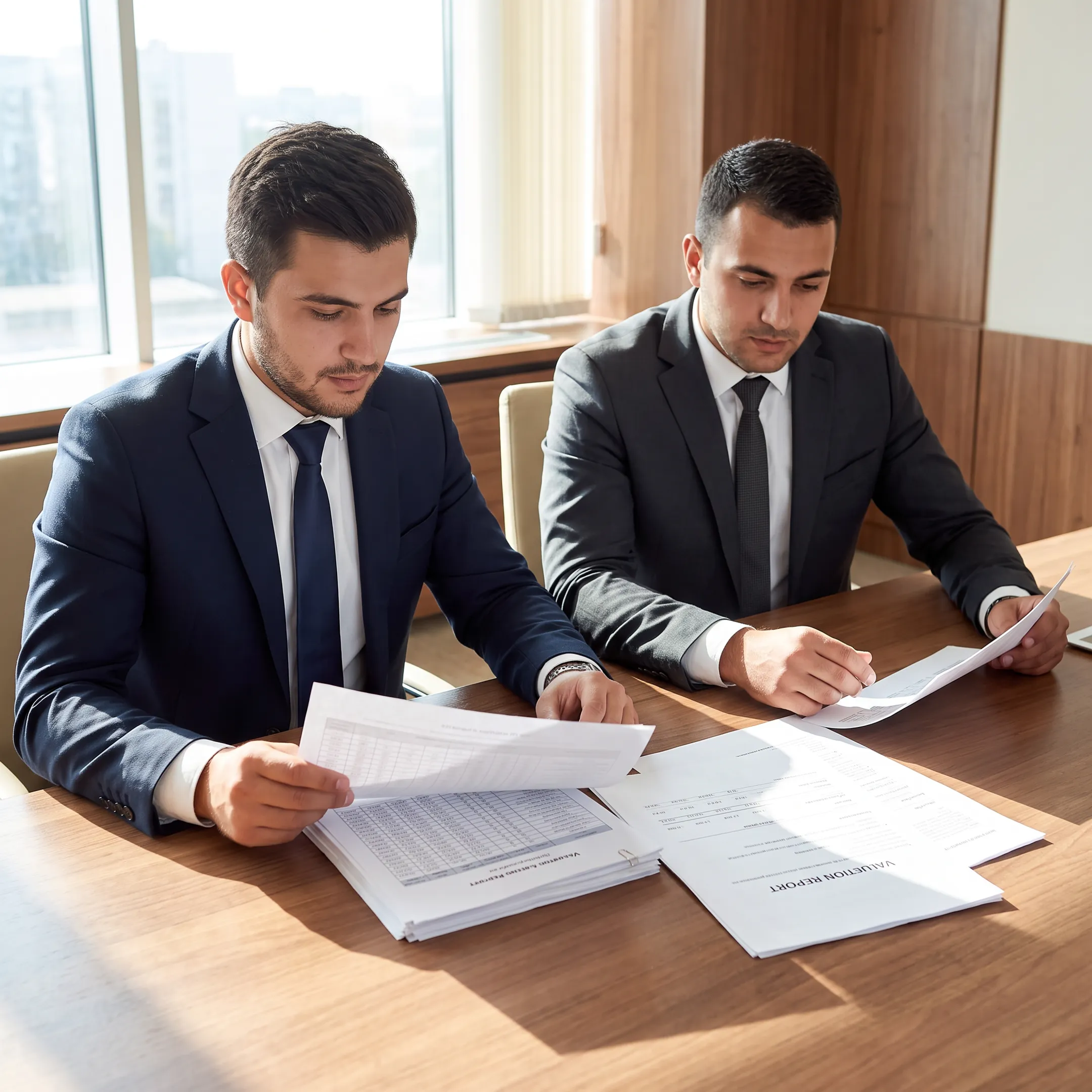 Business brokers reviewing acquisition documents with a business owner