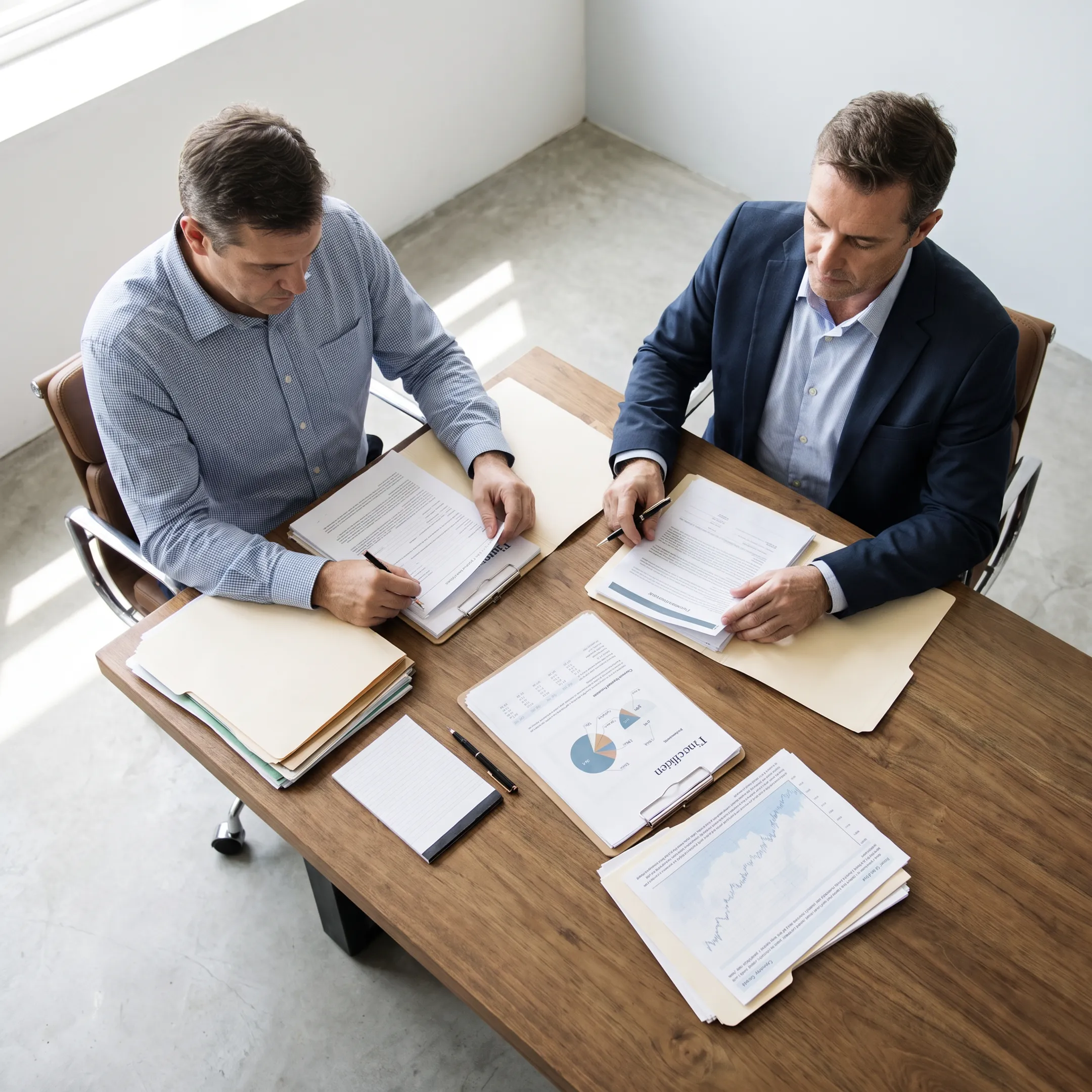 Business sale advisors organizing escrow and transaction documents
