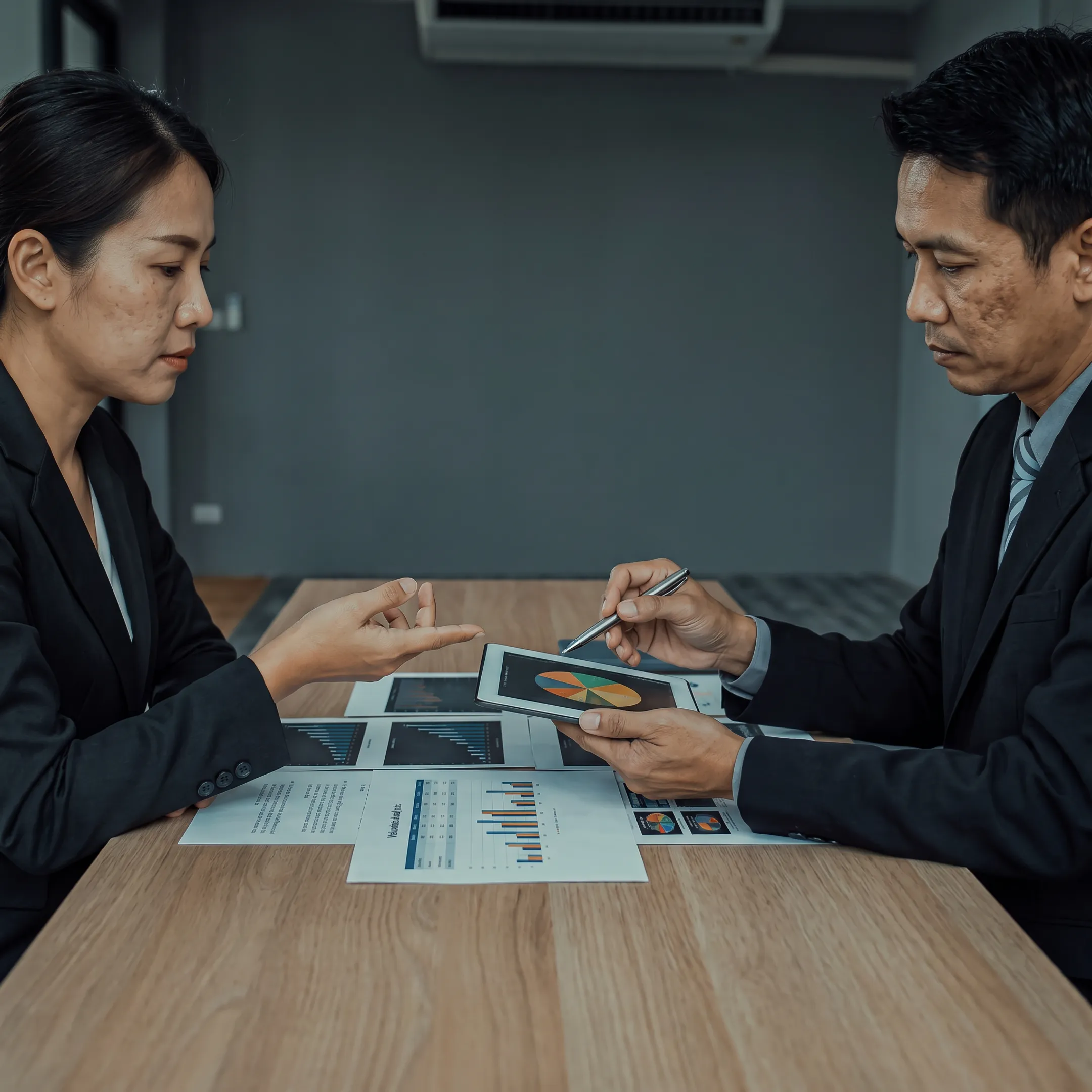 Advisor explaining practice valuation analysis to a business owner
