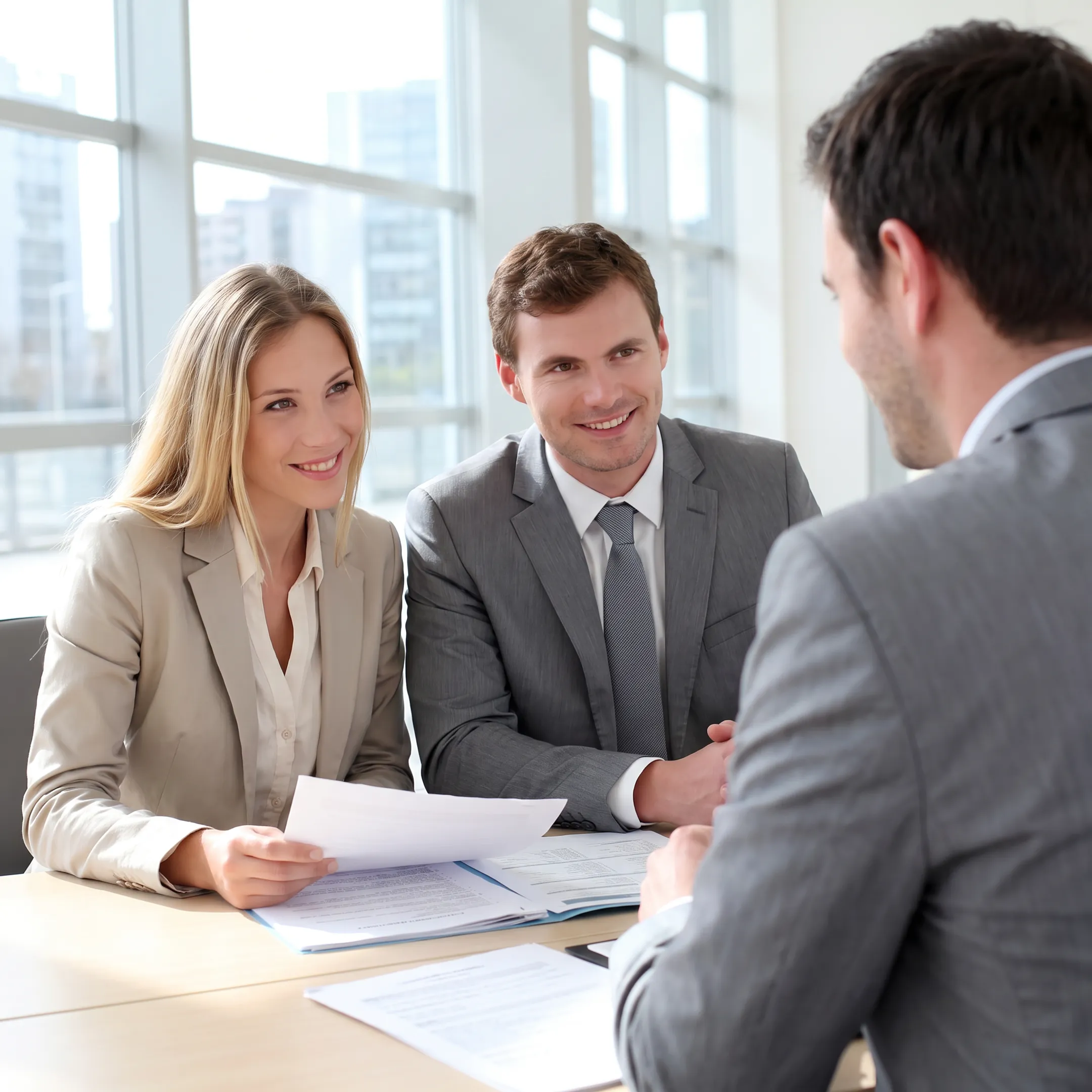 Business broker reviewing practice acquisition documents with a client