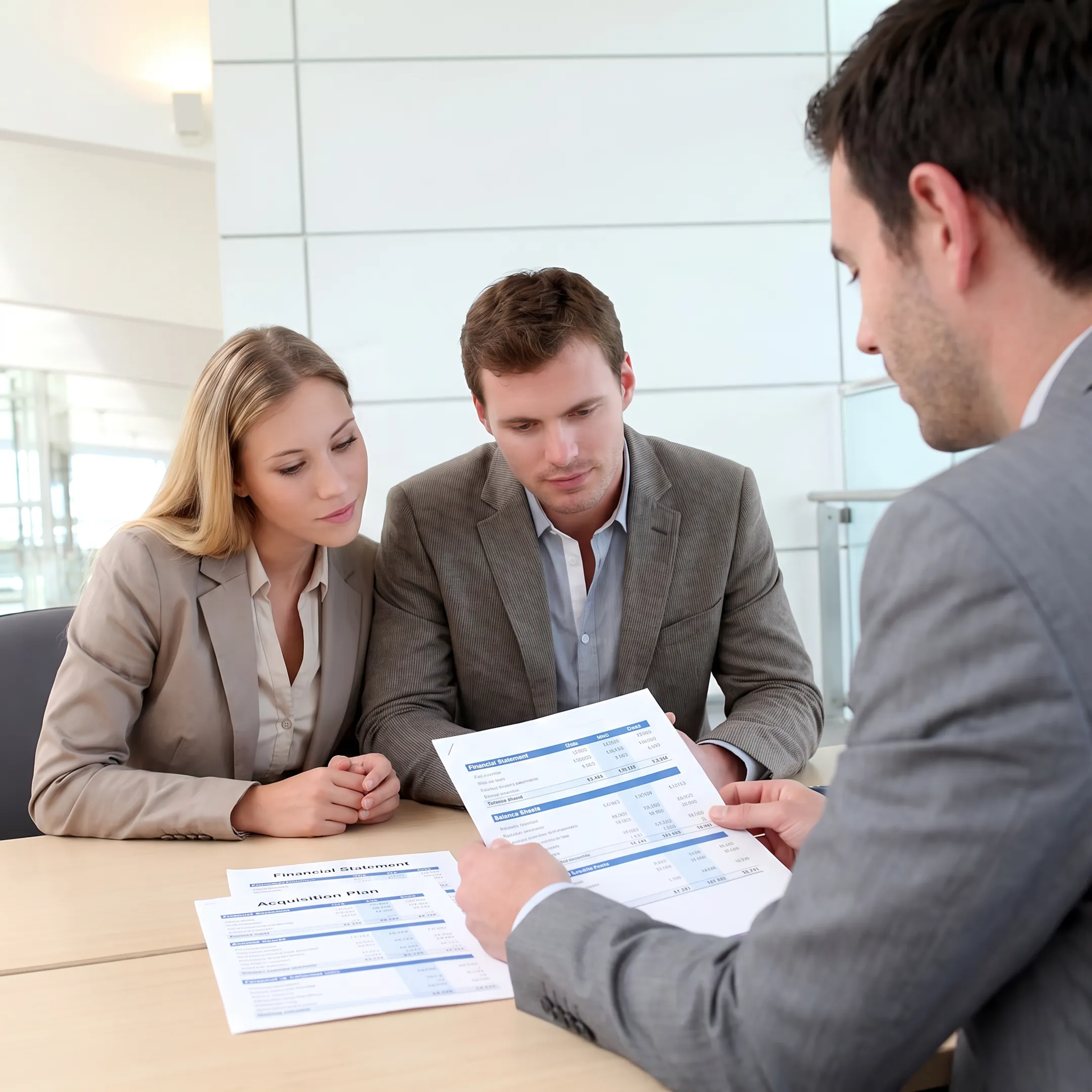 Business broker reviewing landscape company financial documents with an owner