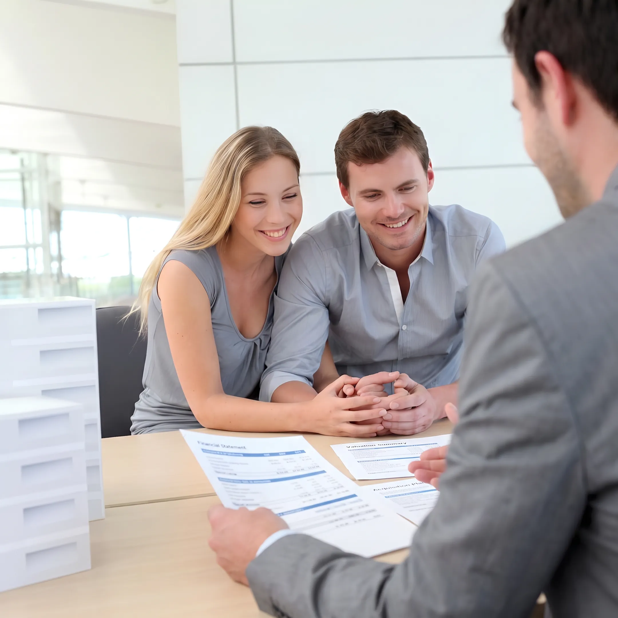 Business advisors reviewing acquisition documents with an entrepreneur