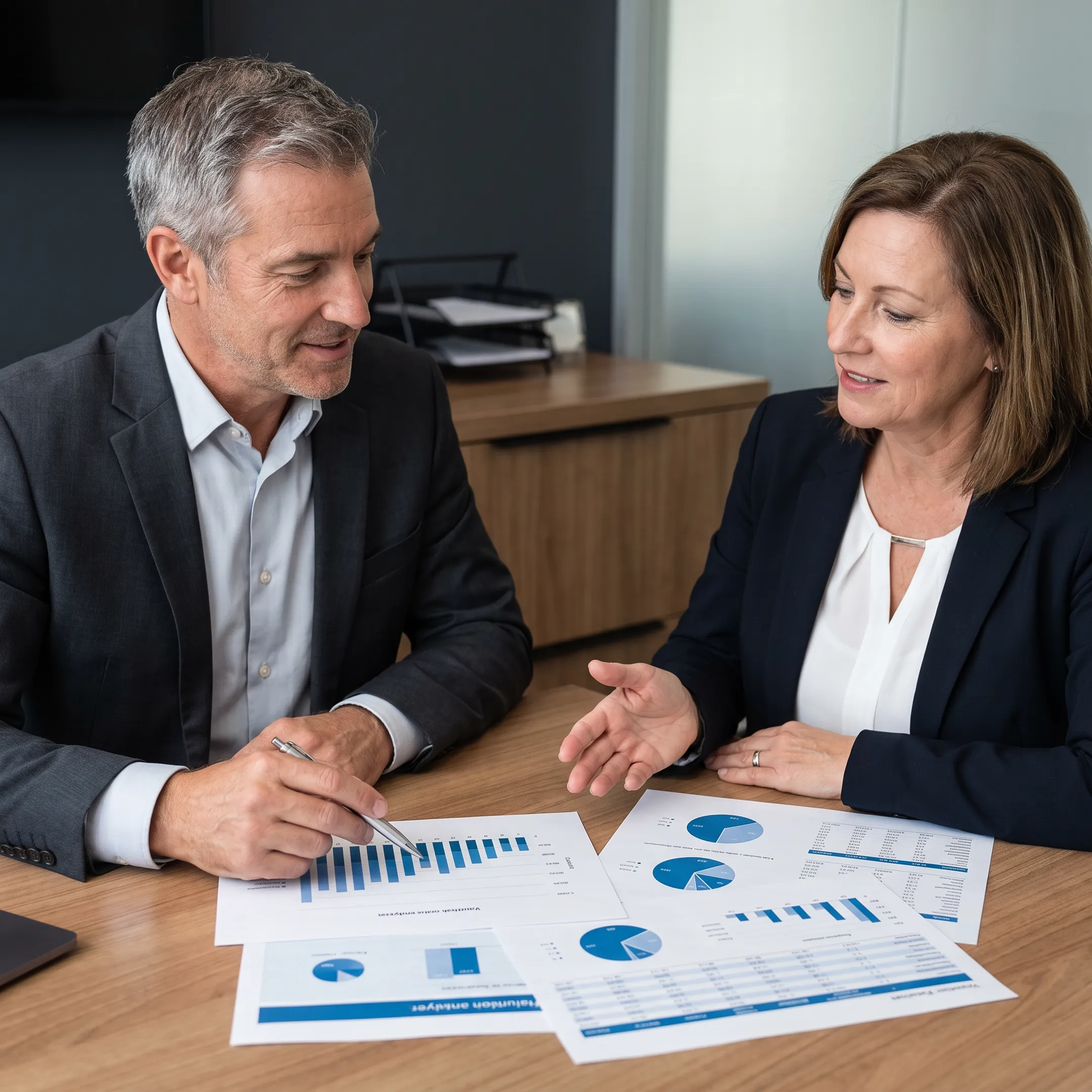 Advisor presenting funeral home valuation analysis to business owner