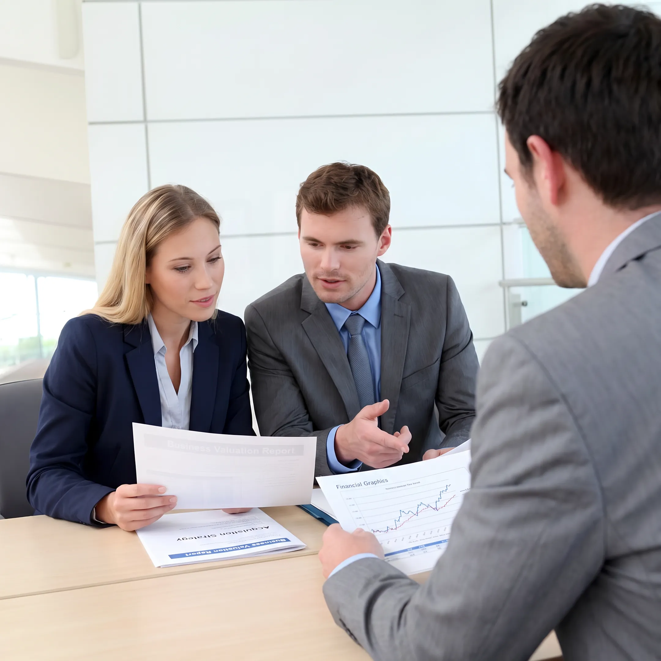 Business broker reviewing financial documents with a business owner