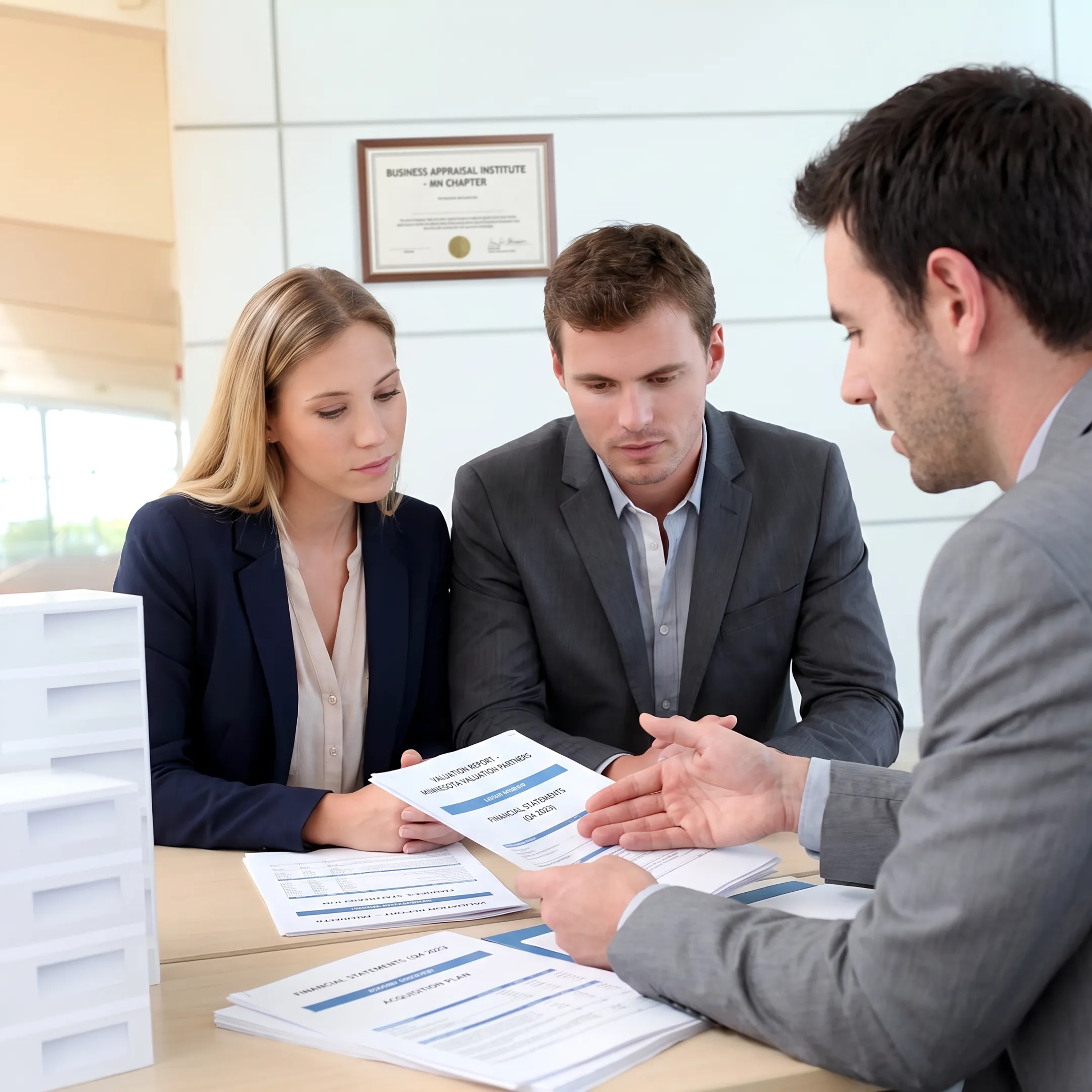 Business broker reviewing acquisition documents with a business owner