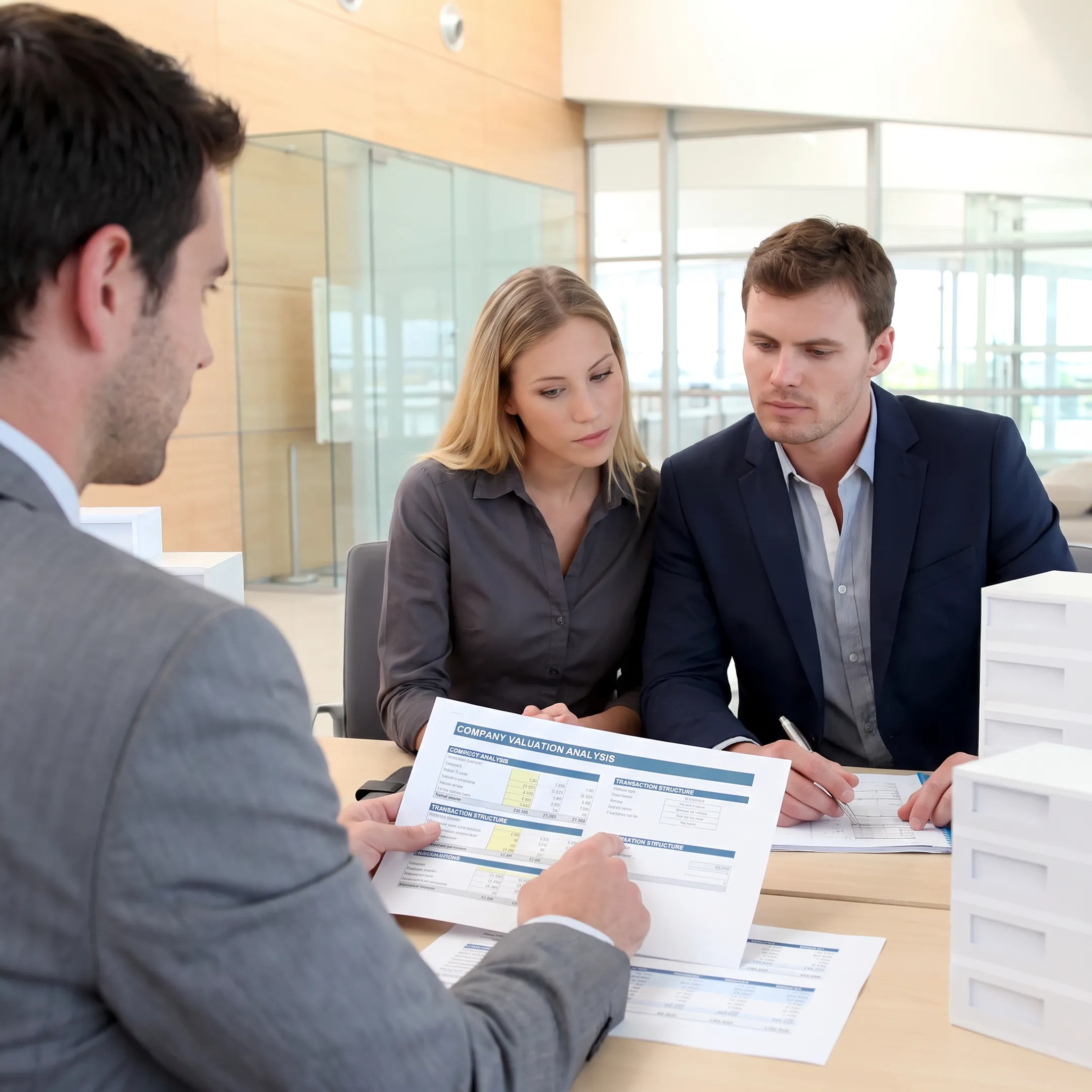 Business advisor explaining valuation and transaction strategy to an owner
