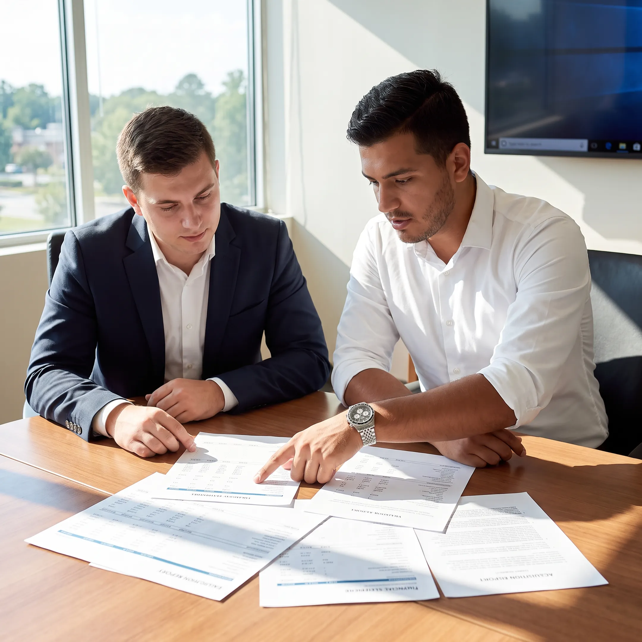 Business broker reviewing financial documents with a business owner
