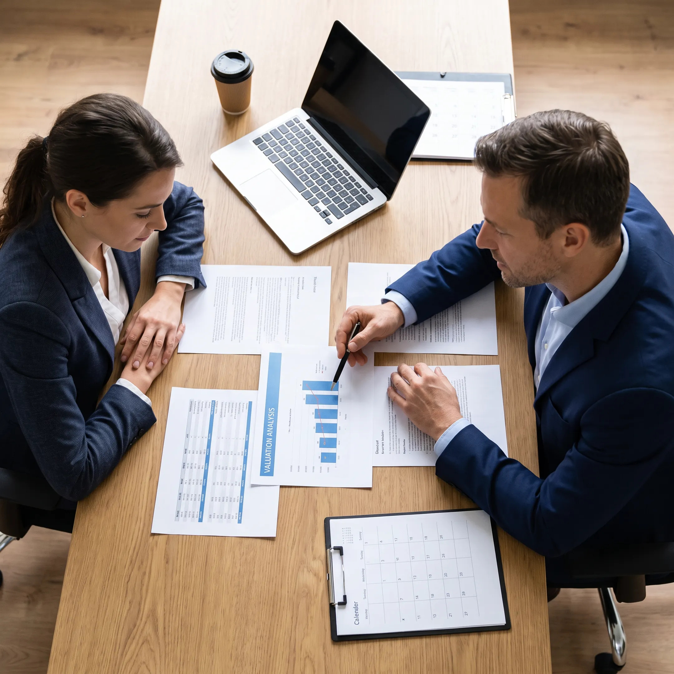Business broker reviewing acquisition documents with a business owner