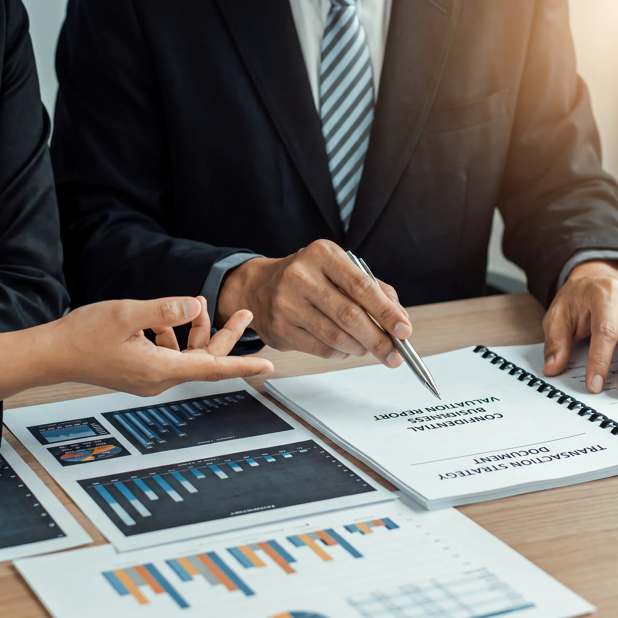 Business advisor presenting a company valuation report to an owner
