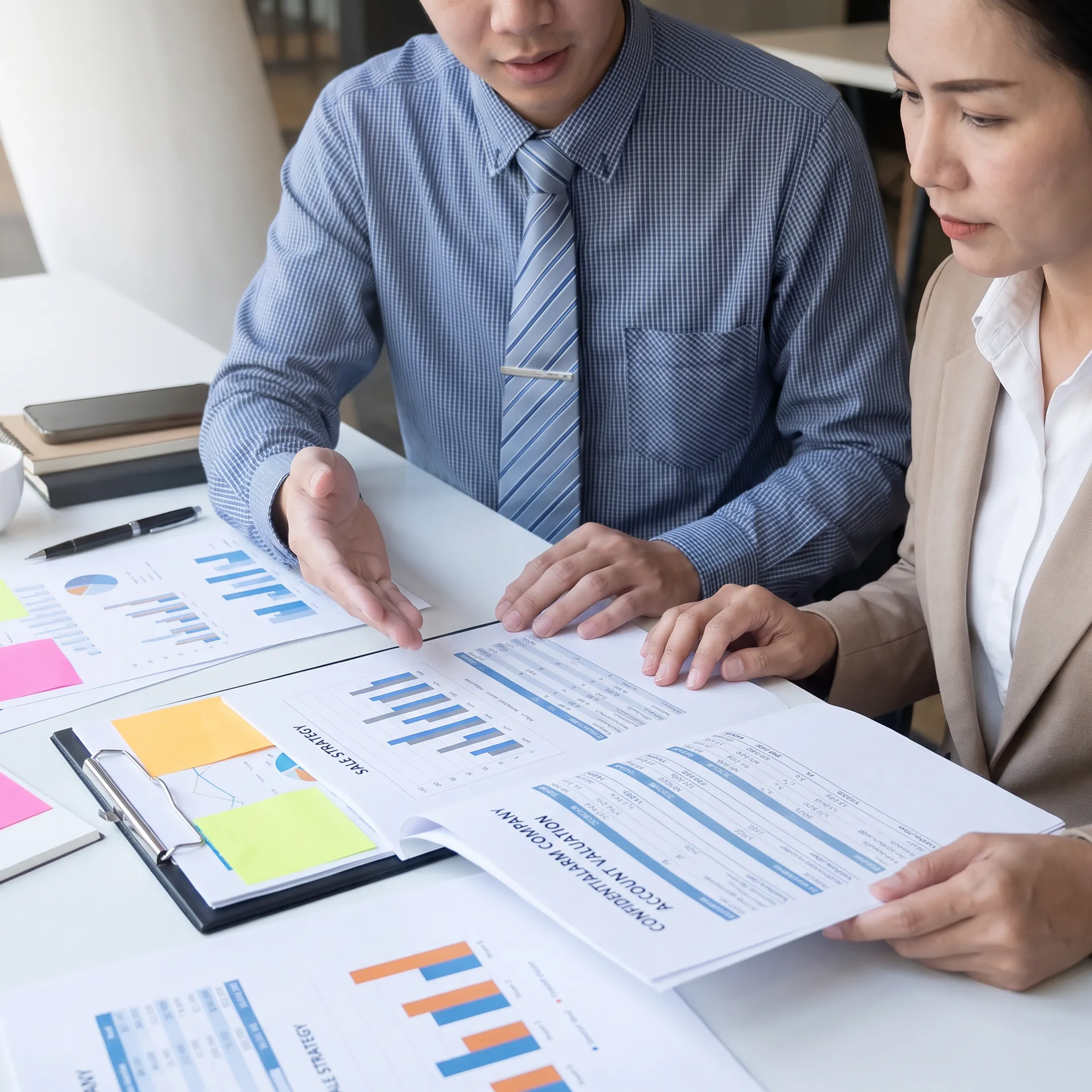 Advisor discussing alarm company account sale strategy with business owner