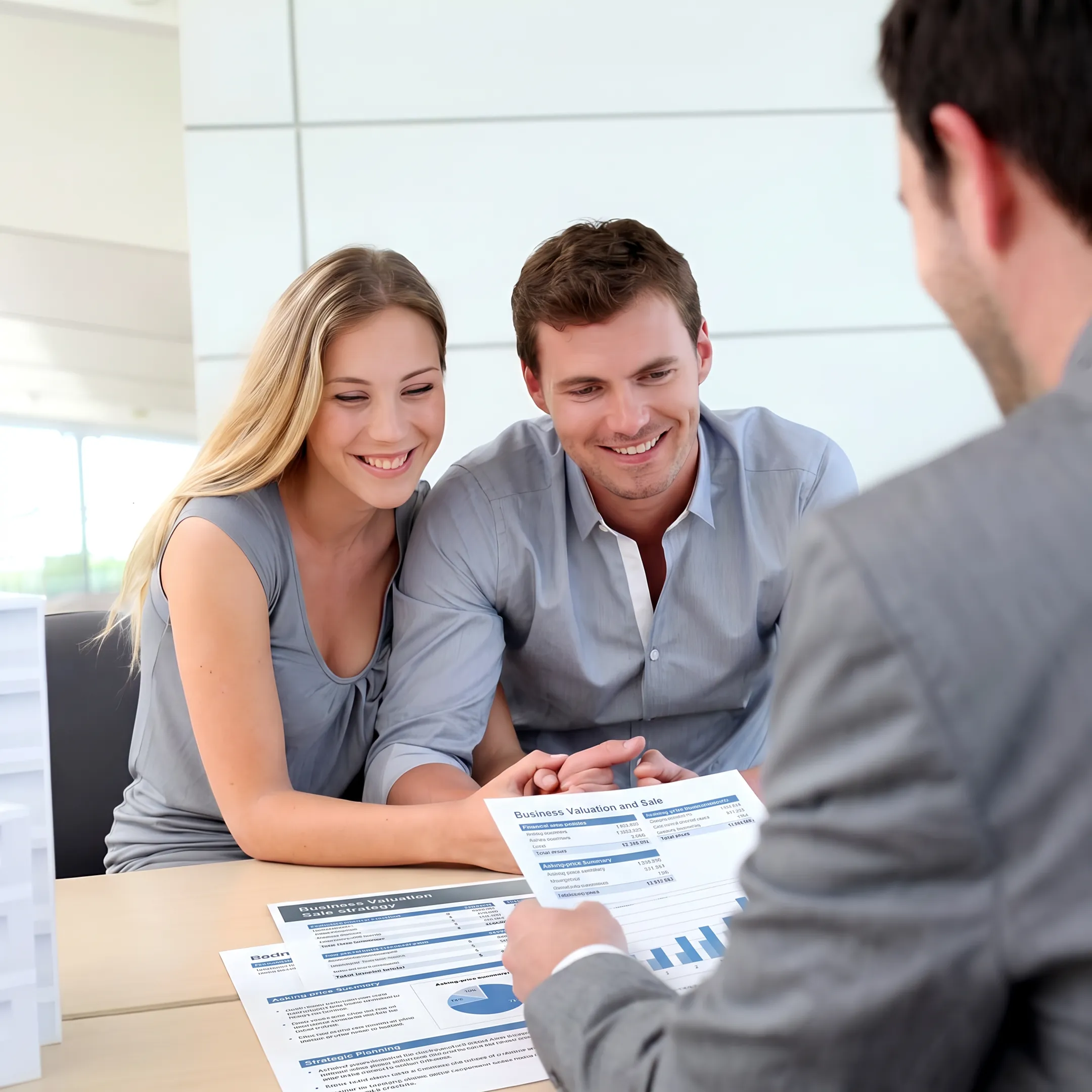 Business advisor presenting a company valuation to an owner in a private meeting