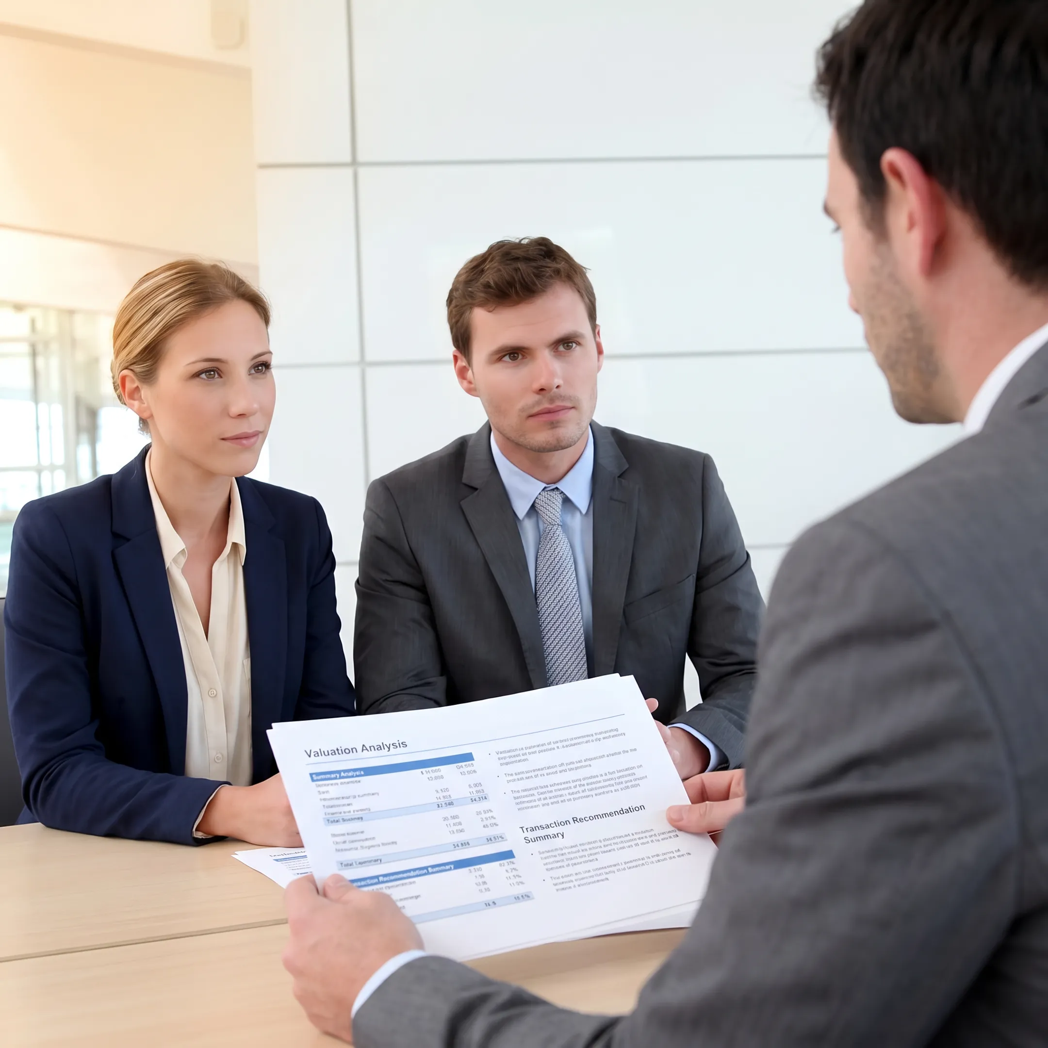 Advisor explaining business valuation findings to an owner