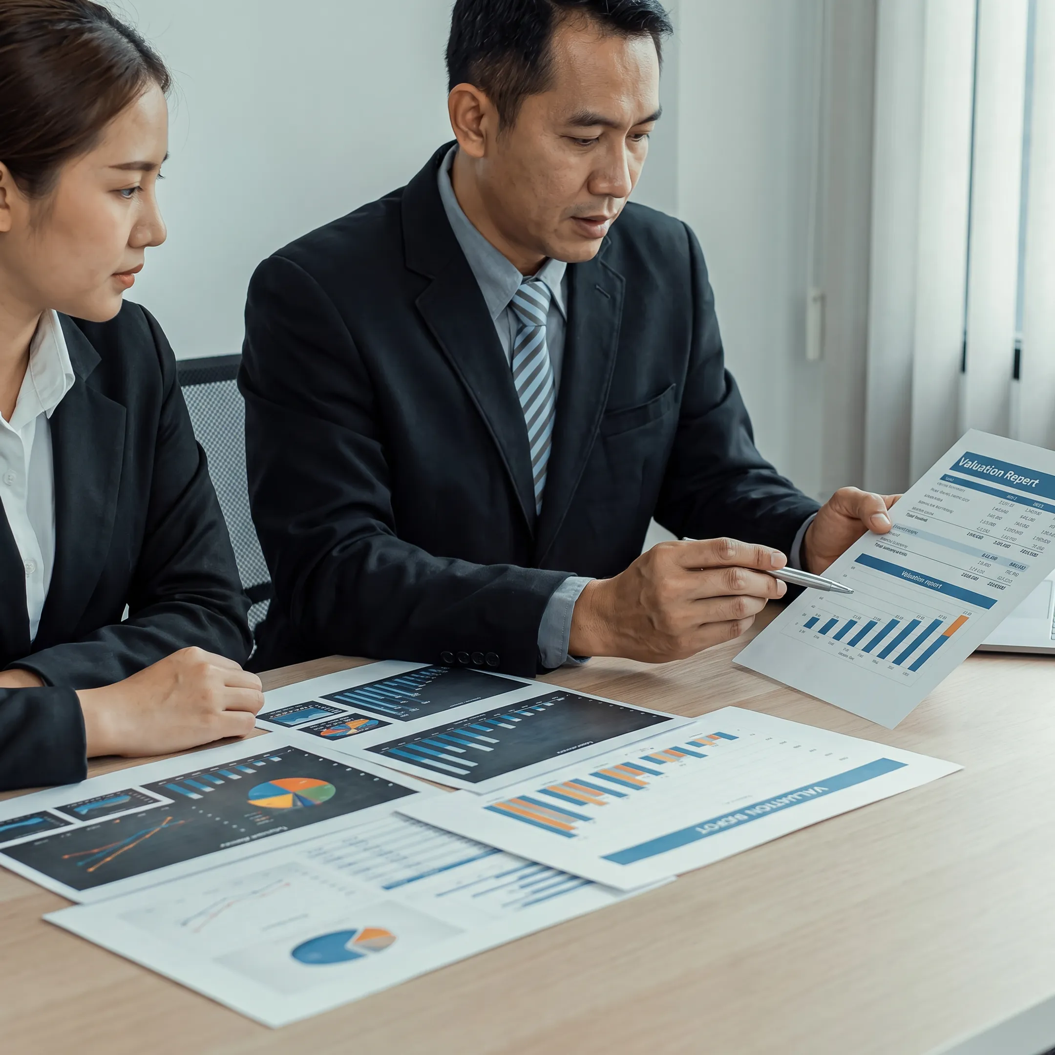 Broker presenting a nail salon valuation and sale strategy