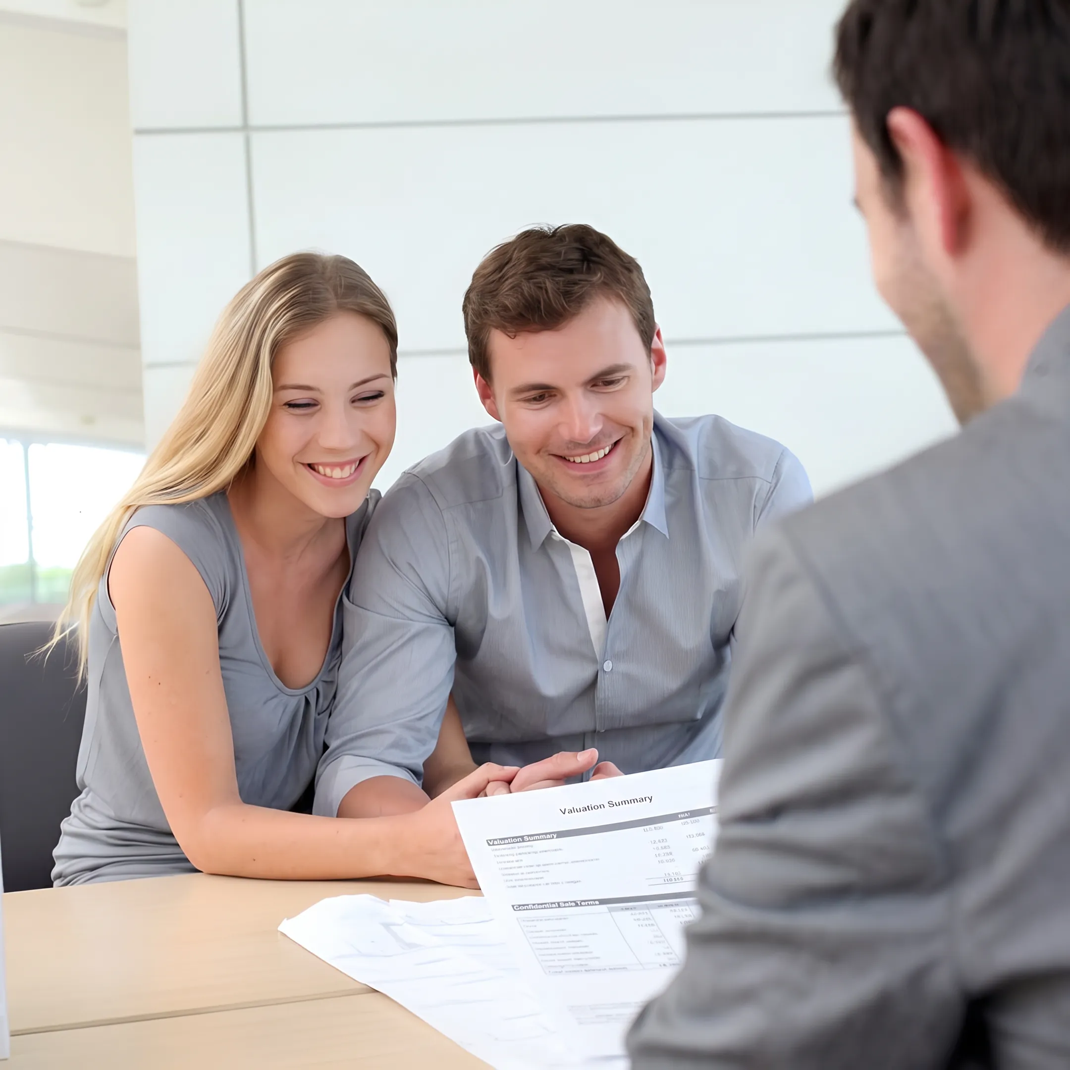 Business broker reviewing nail salon financial documents with an owner