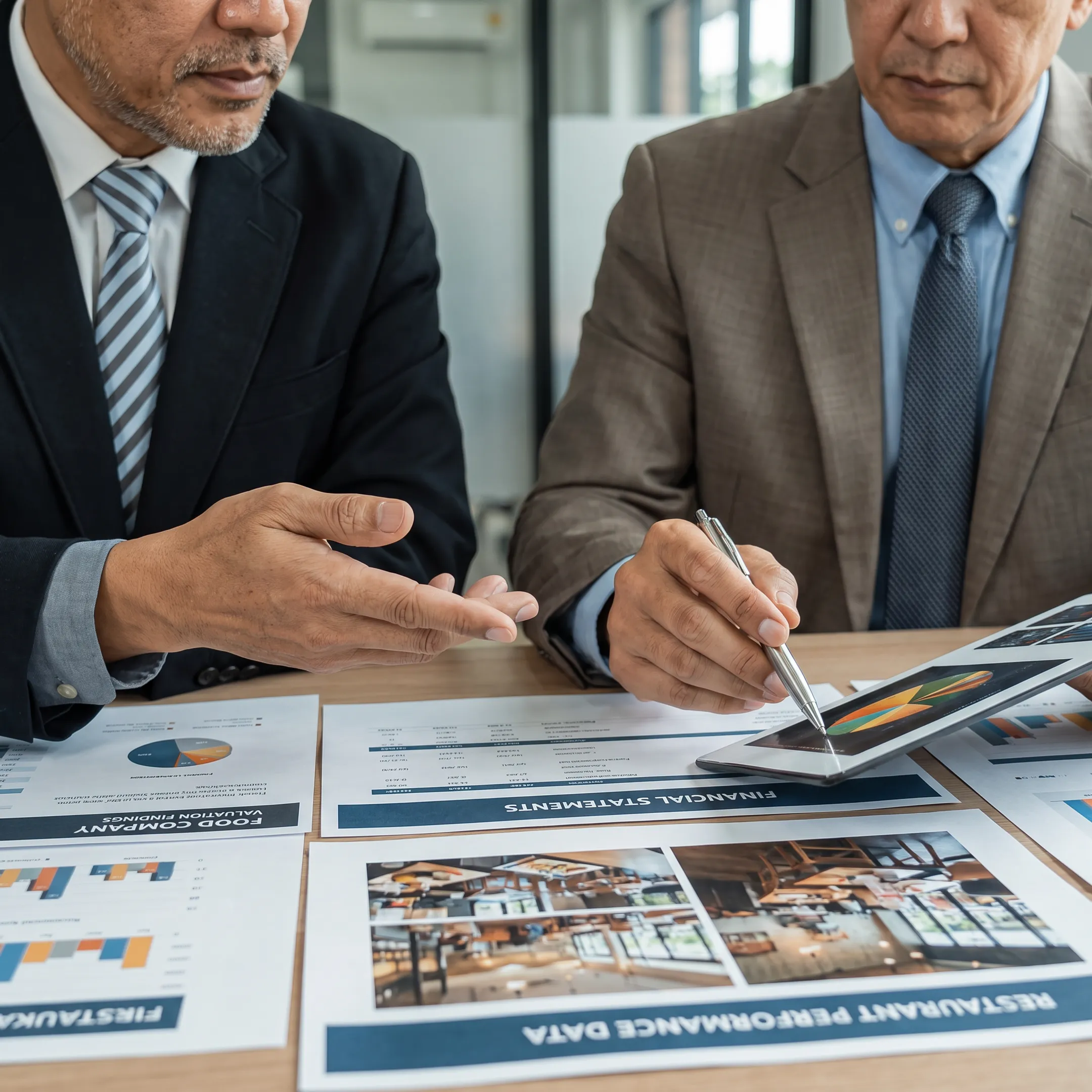 Advisor discussing food business valuation with an owner